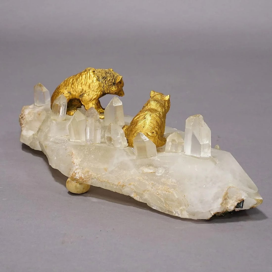 Pair Antique Vienna Bronce Bears on a Crystal Rock - 7