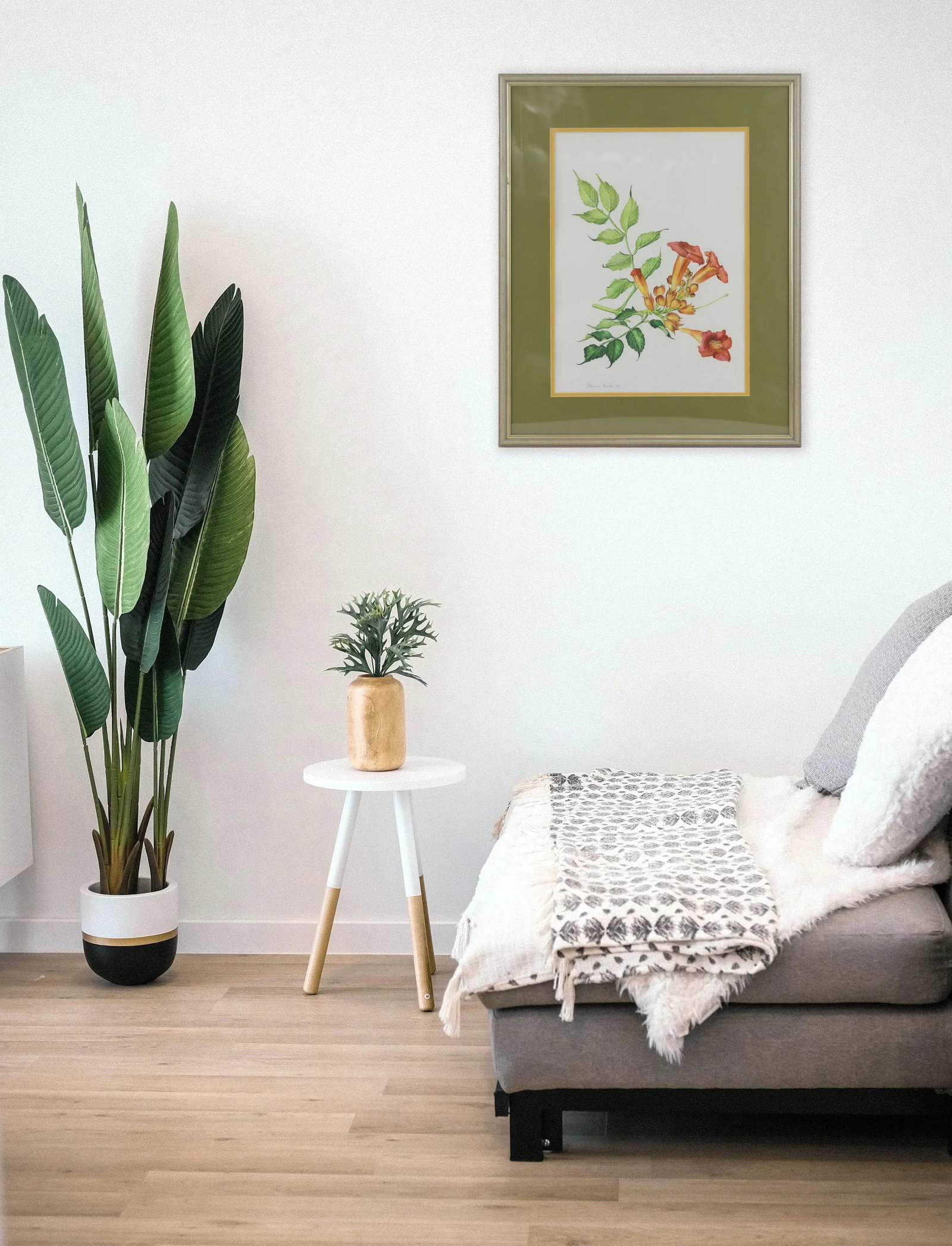 Vintage Hand-Painted Plant Specimen Watercolor Trumpet Creeper (With Frame). Signed in the Lower Rig - 10