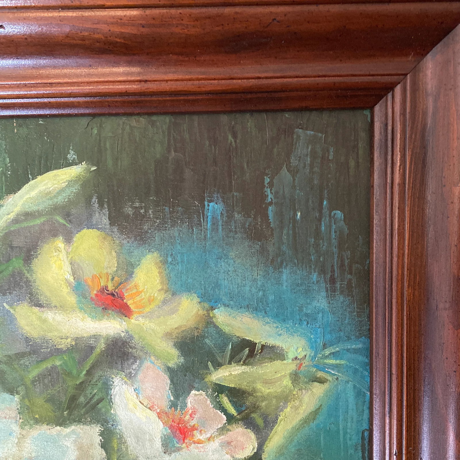 Vintage 1970s Floral Still Life Painting on Canvas~ Signed - 6