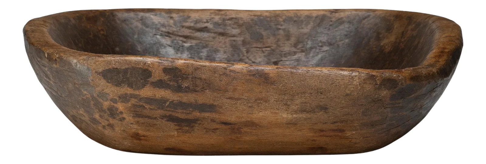 Large Provincial Chinese Farm Tray, c. 1900: This large wooden farm tray from perfectly balances rustic texture with minimalist simplicity. Carved from a solid block of wood, the tray has a rectangular shape with rounded corners, sloping sides,