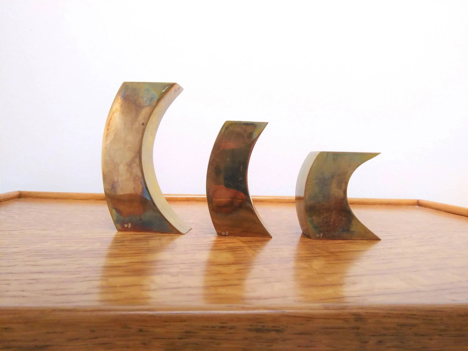 Signed Suite of Three Solid Patinated Bronze Candle Holders, France, 1970s - 2