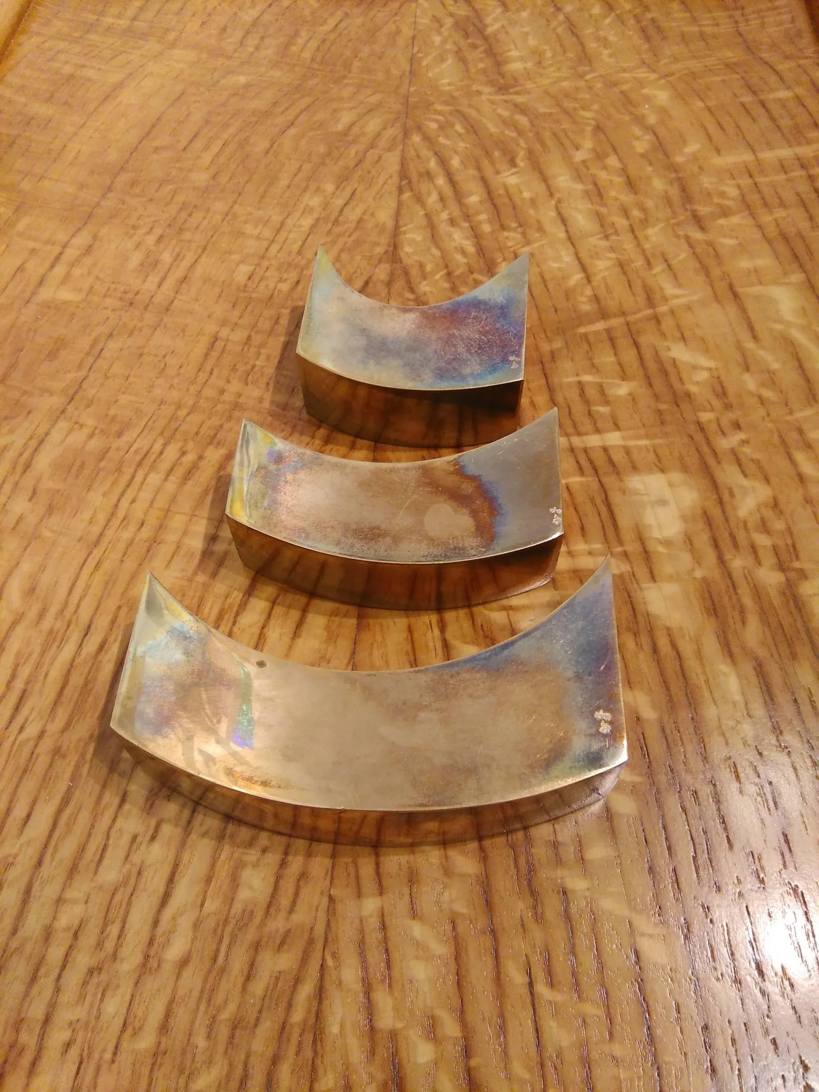 Signed Suite of Three Solid Patinated Bronze Candle Holders, France, 1970s - 8