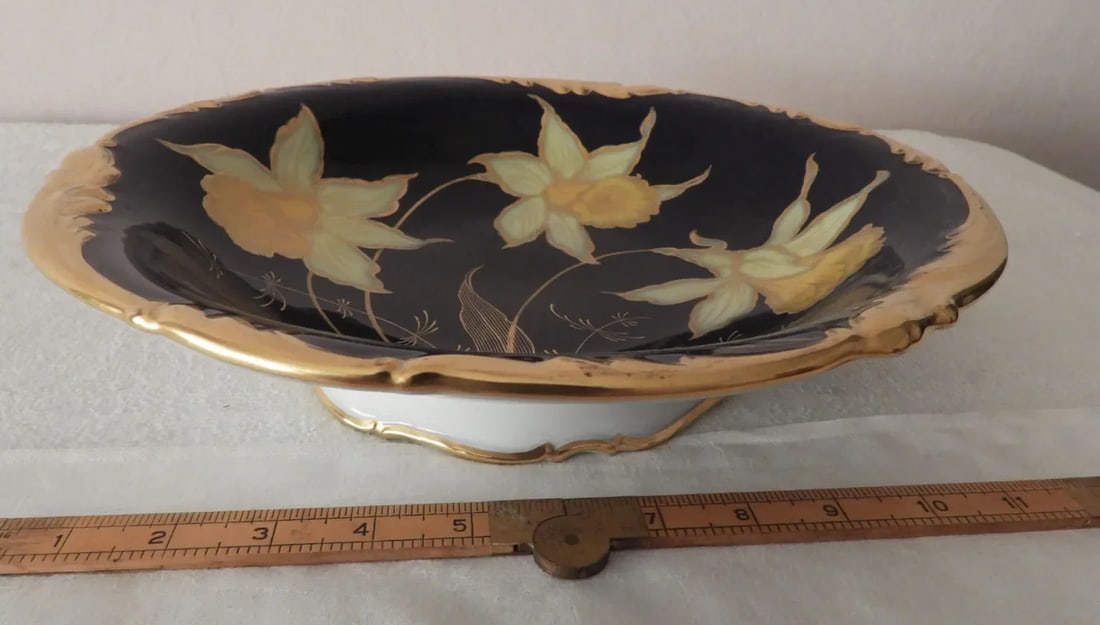 Johann Haviland Bavaria Cobalt Blue Daffodils Center Pedestal Bowl Serving Dish, 1907-1924 - 2