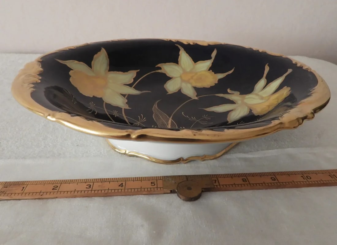 Johann Haviland Bavaria Cobalt Blue Daffodils Center Pedestal Bowl Serving Dish, 1907-1924 - 6