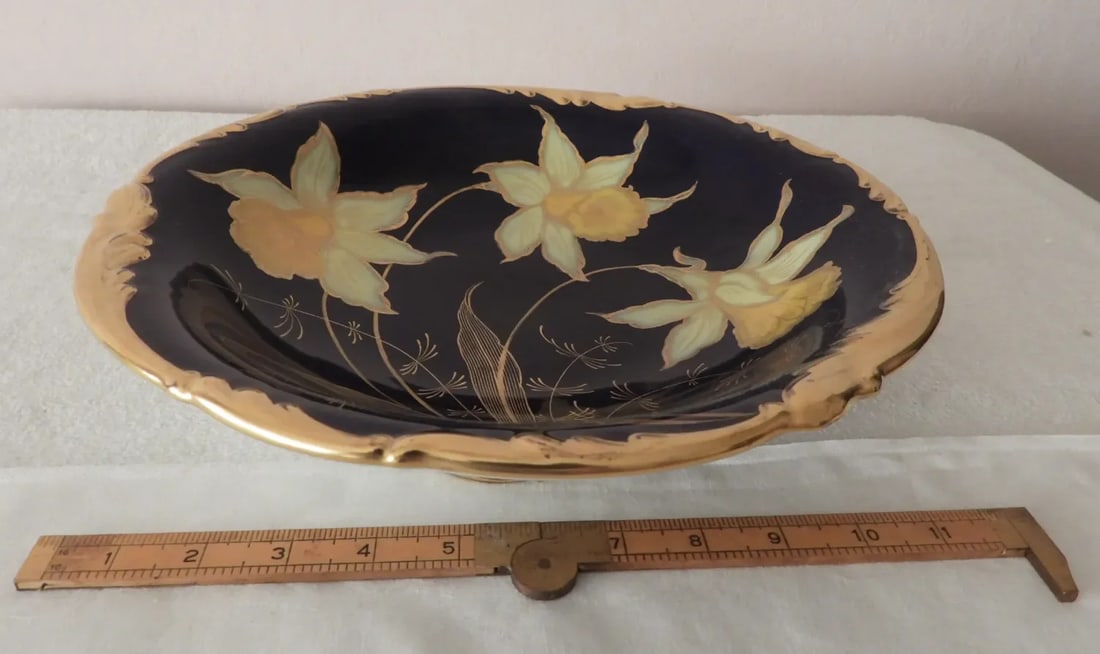 Johann Haviland Bavaria Cobalt Blue Daffodils Center Pedestal Bowl Serving Dish, 1907-1924 - 7
