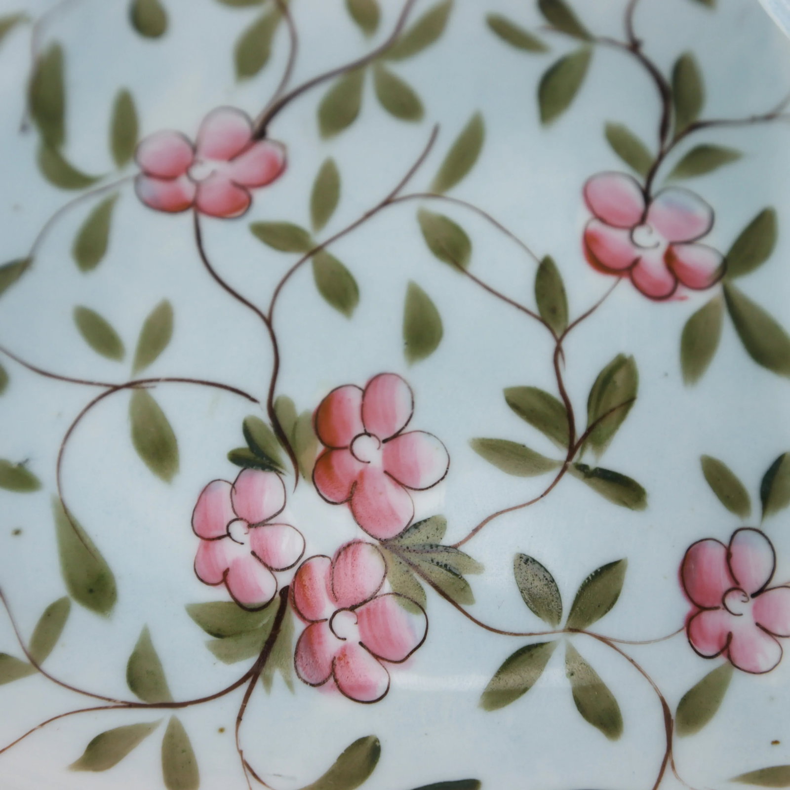 Vintage Porcelain Handled Basket With Hand-Painted Pink Floral Design - 10