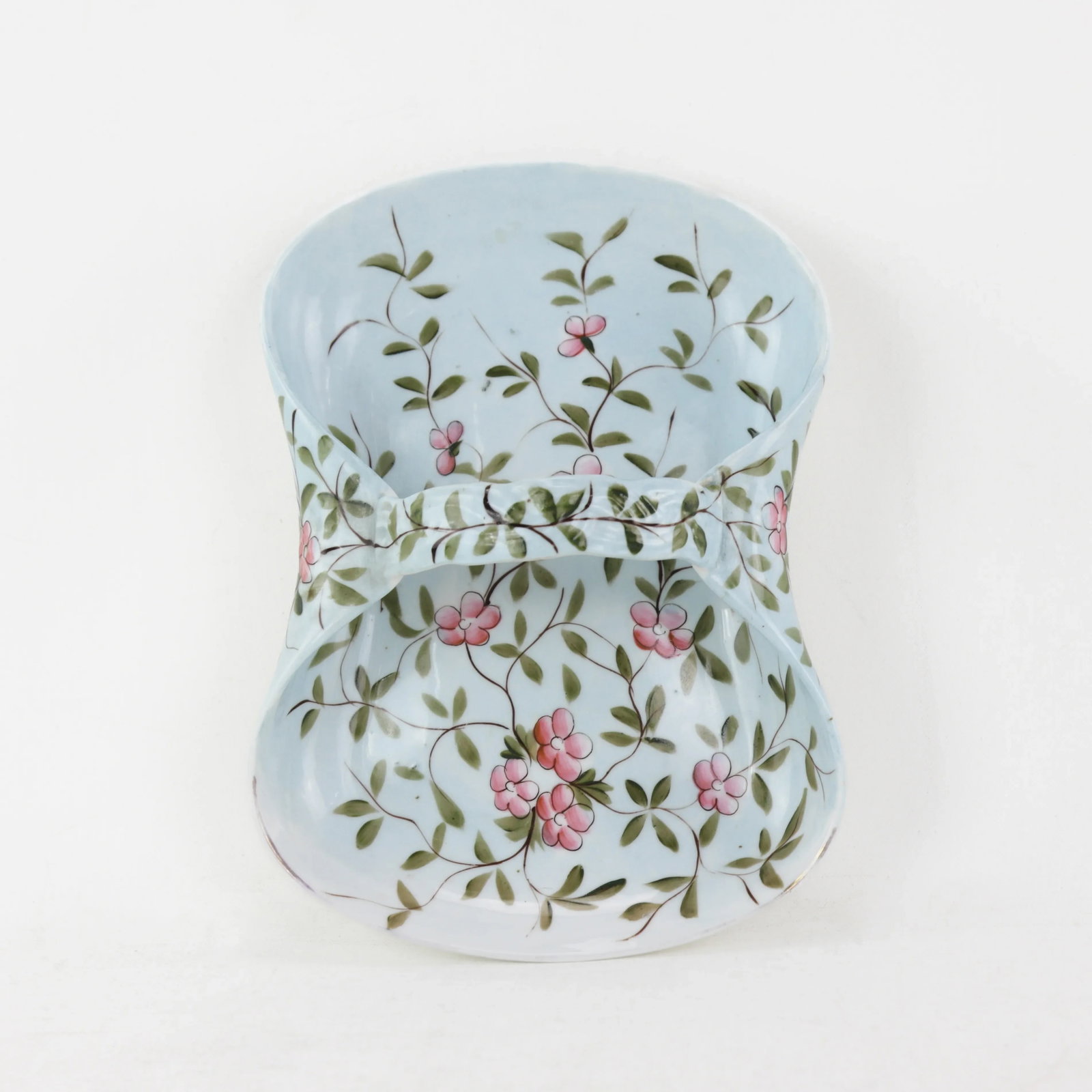 Vintage Porcelain Handled Basket With Hand-Painted Pink Floral Design - 2
