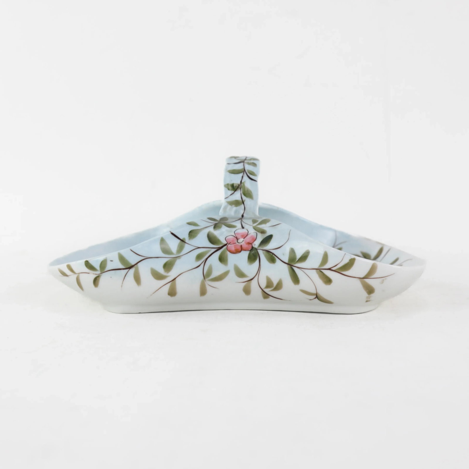 Vintage Porcelain Handled Basket With Hand-Painted Pink Floral Design - 3