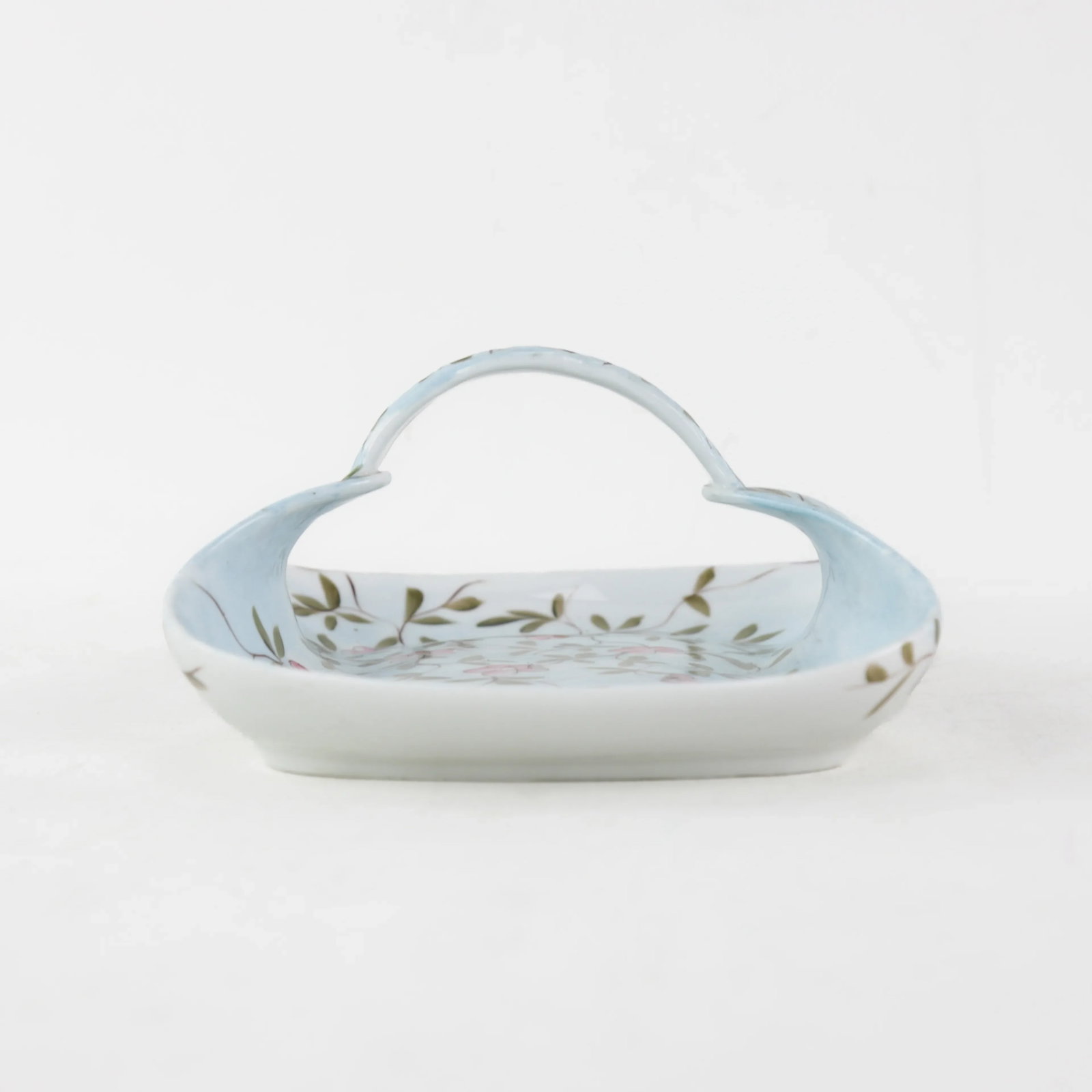 Vintage Porcelain Handled Basket With Hand-Painted Pink Floral Design - 4