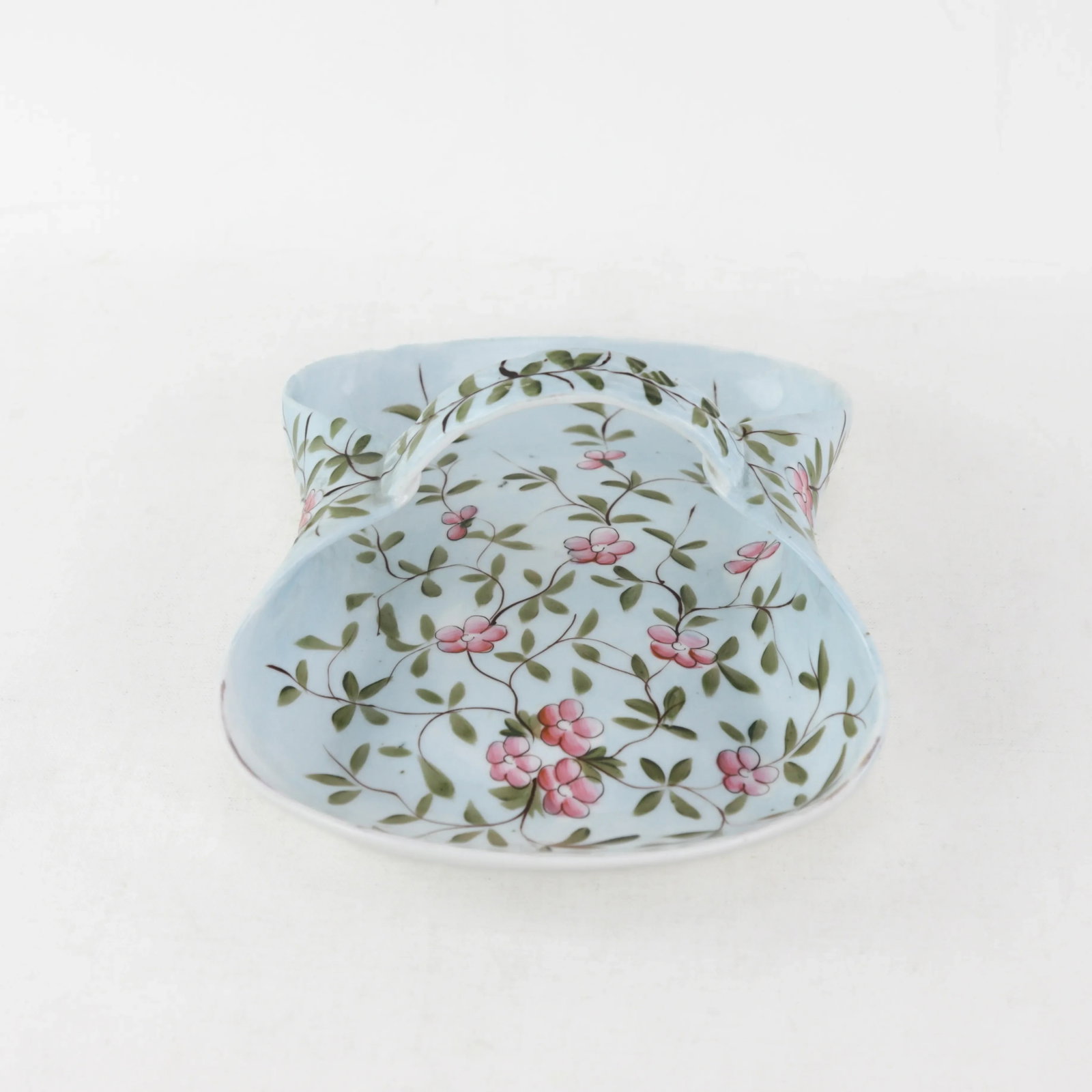 Vintage Porcelain Handled Basket With Hand-Painted Pink Floral Design - 5