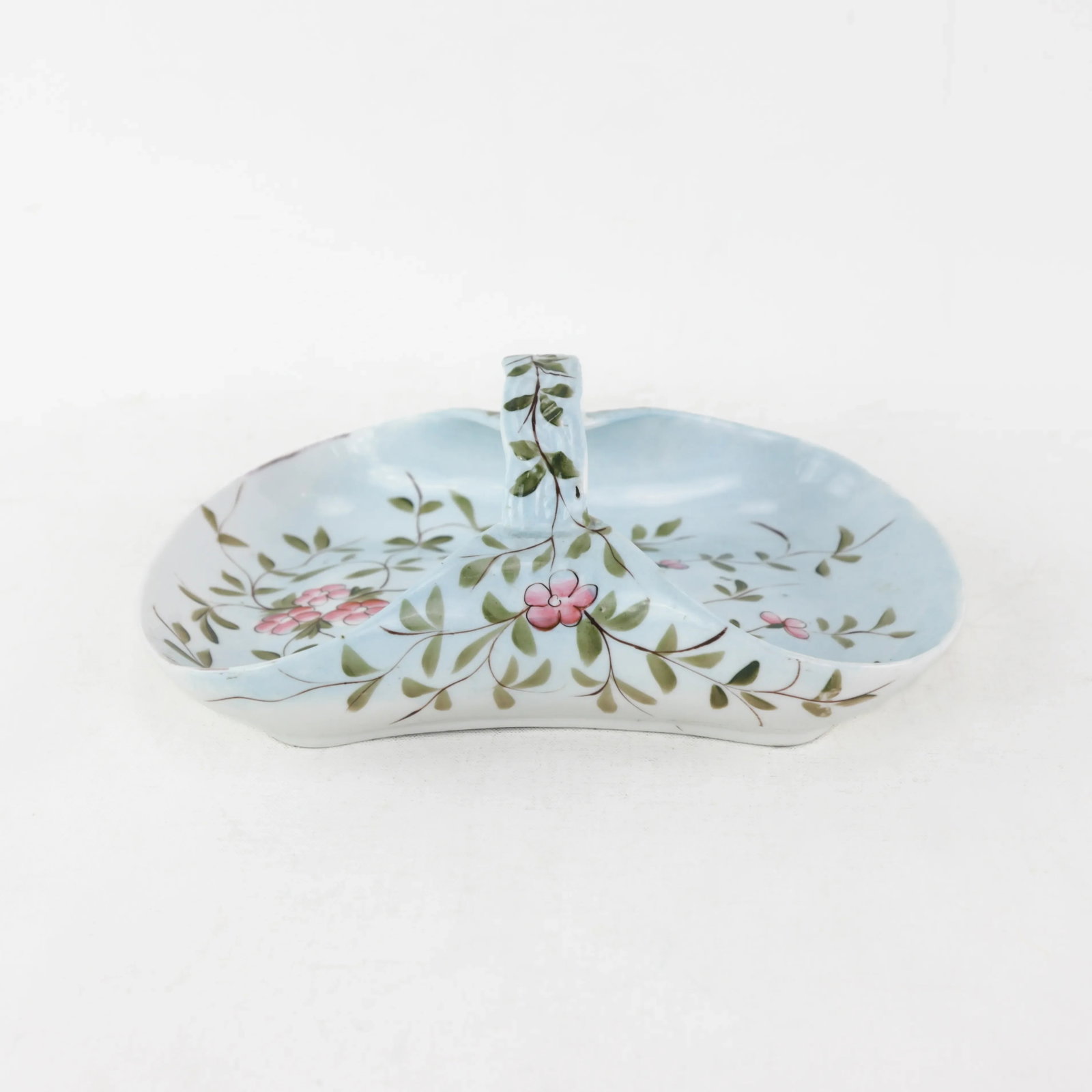 Vintage Porcelain Handled Basket With Hand-Painted Pink Floral Design - 6