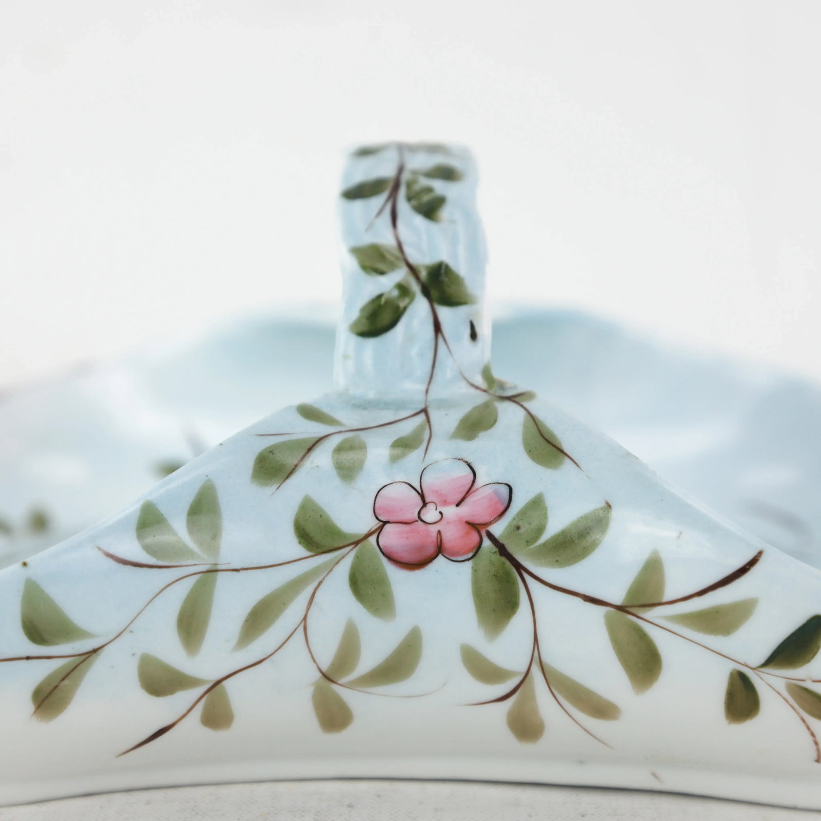 Vintage Porcelain Handled Basket With Hand-Painted Pink Floral Design - 8