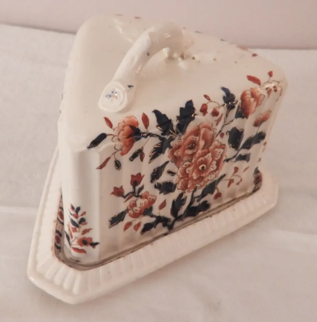 Victorian 1890 English Earthenware Forest Floral Cheese Butter Keeper - 2
