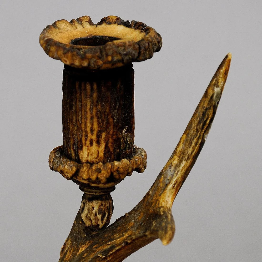 Antique Cabin Decor Two-Armed Antler Candlestick 1900 - 2