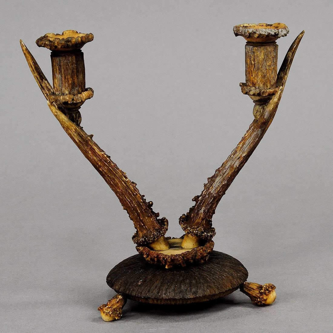 Antique Cabin Decor Two-Armed Antler Candlestick 1900 - 3