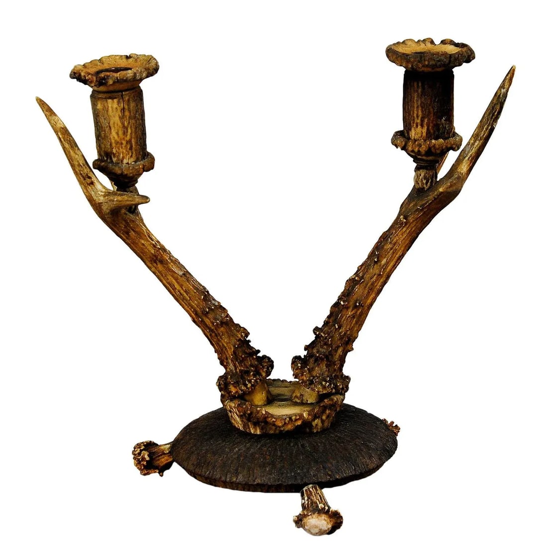 Antique Cabin Decor Two-Armed Antler Candlestick 1900 - 5