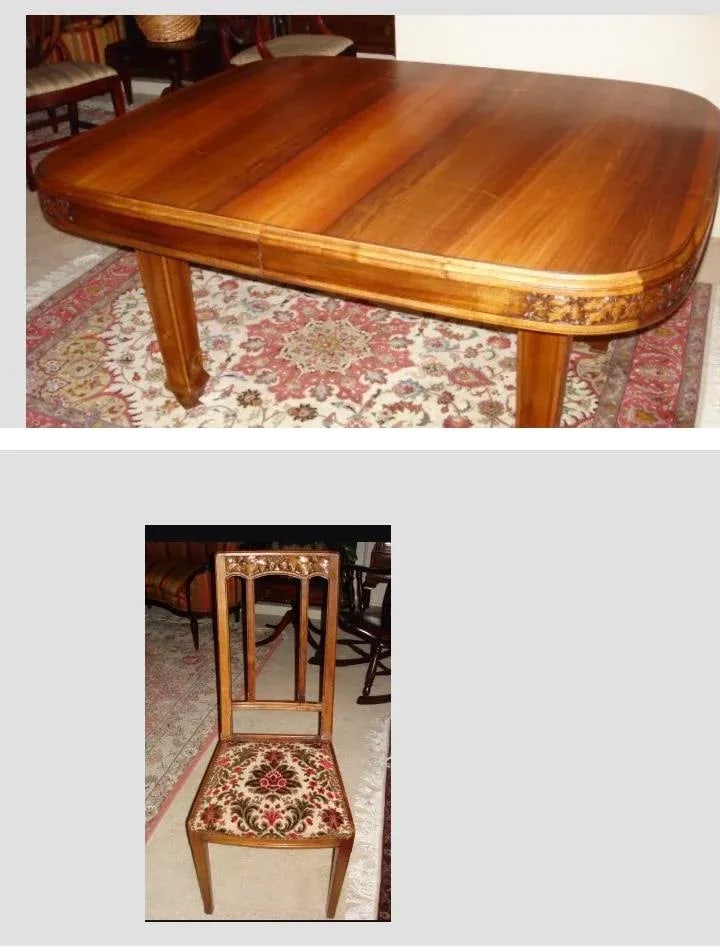 French Art Nouveau Walnut Dining Table - 6