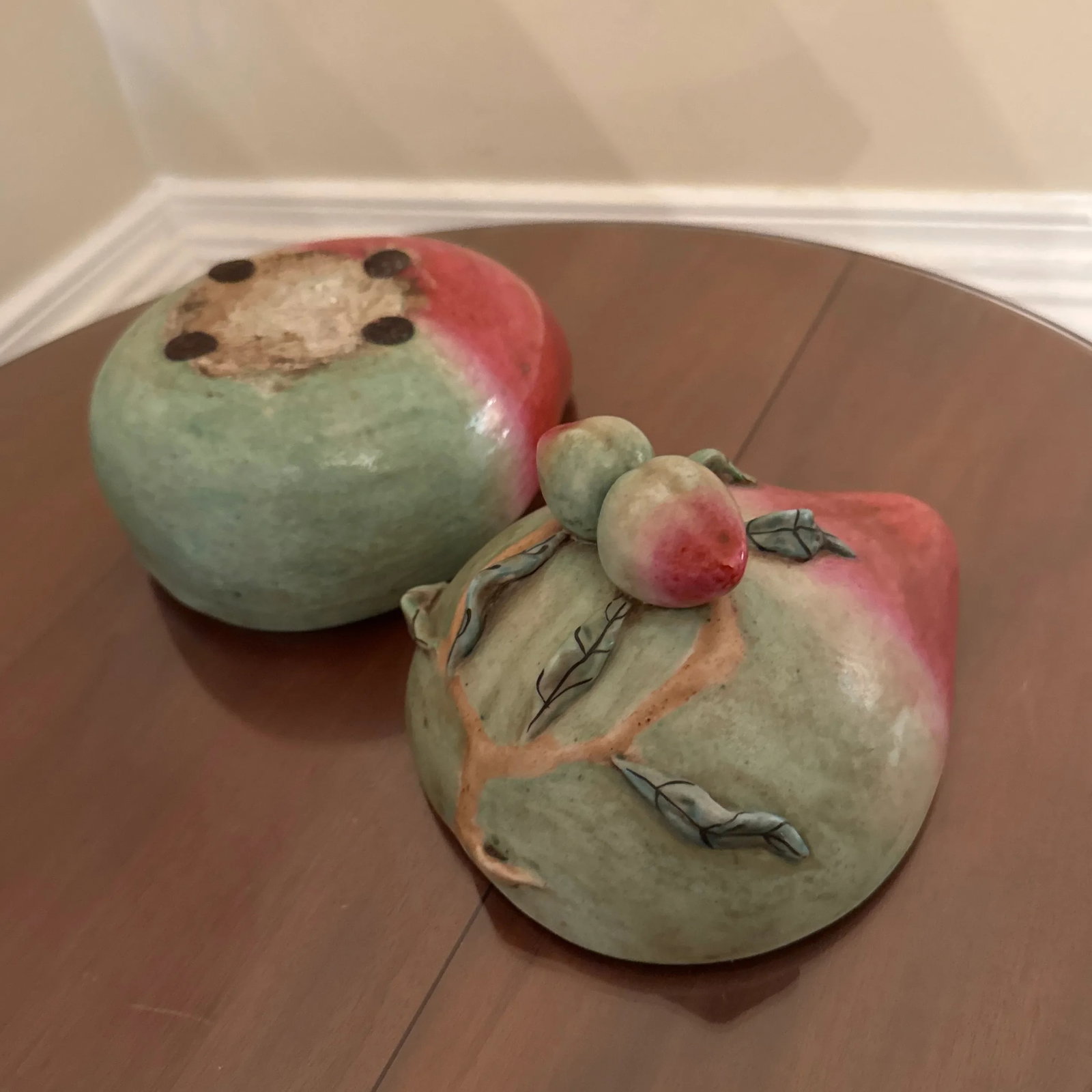 Antique 19th Century Chinese Export Porcelain Altar Temple Fruit Offering Box Mango - 6