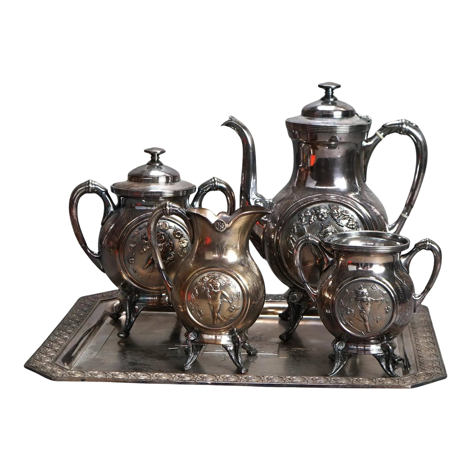 Antique 5 Piece Bailey & Brainard Egyptian Revival Silver Plate Tea Set Circa 1890 (1 of 11)