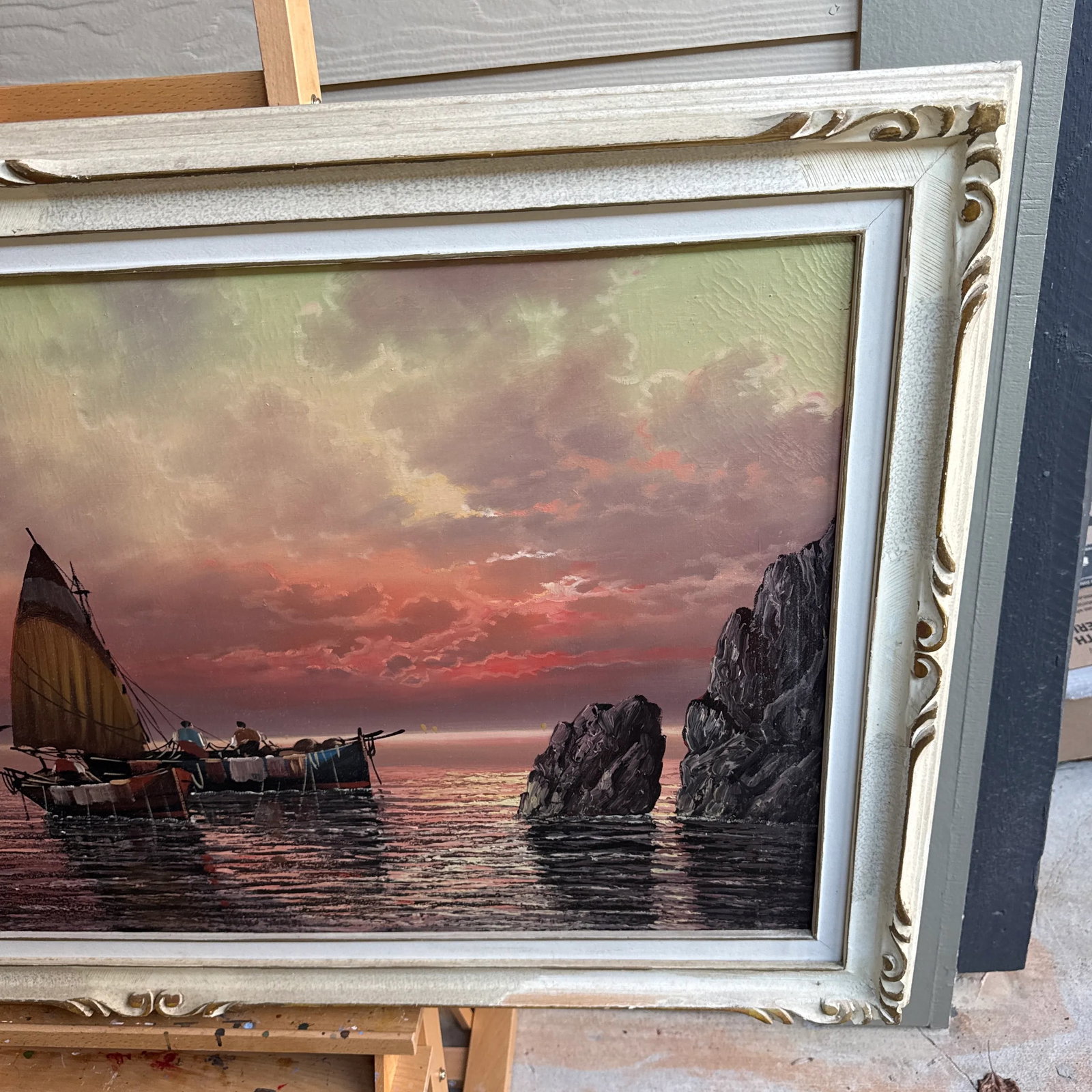 Early 20th Century Italian Style Seascape Painting Signed and Framed - 10