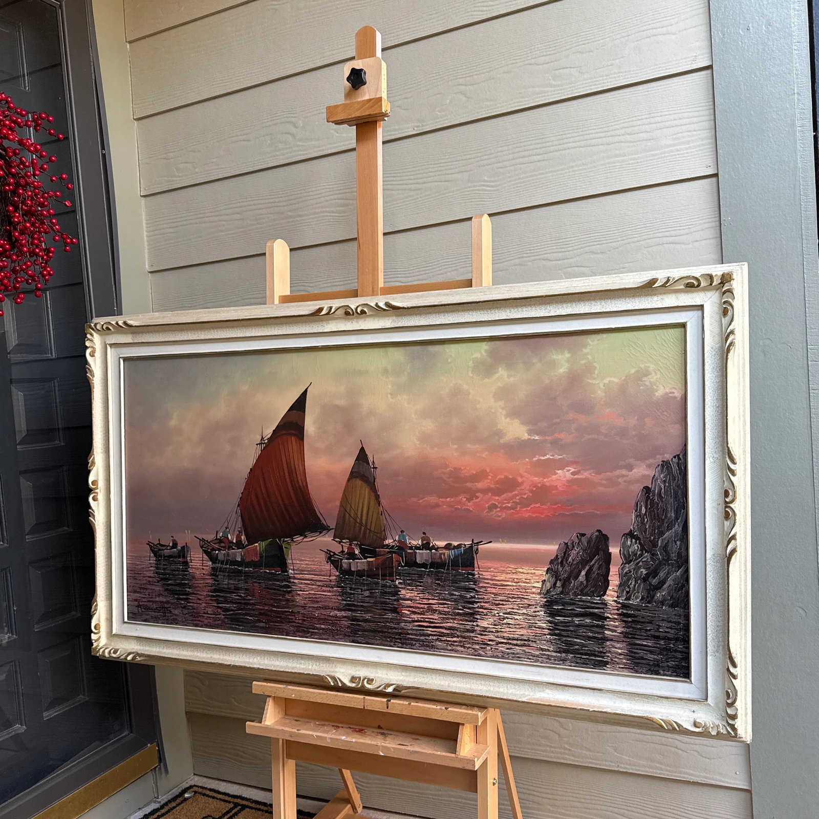 Early 20th Century Italian Style Seascape Painting Signed and Framed - 11
