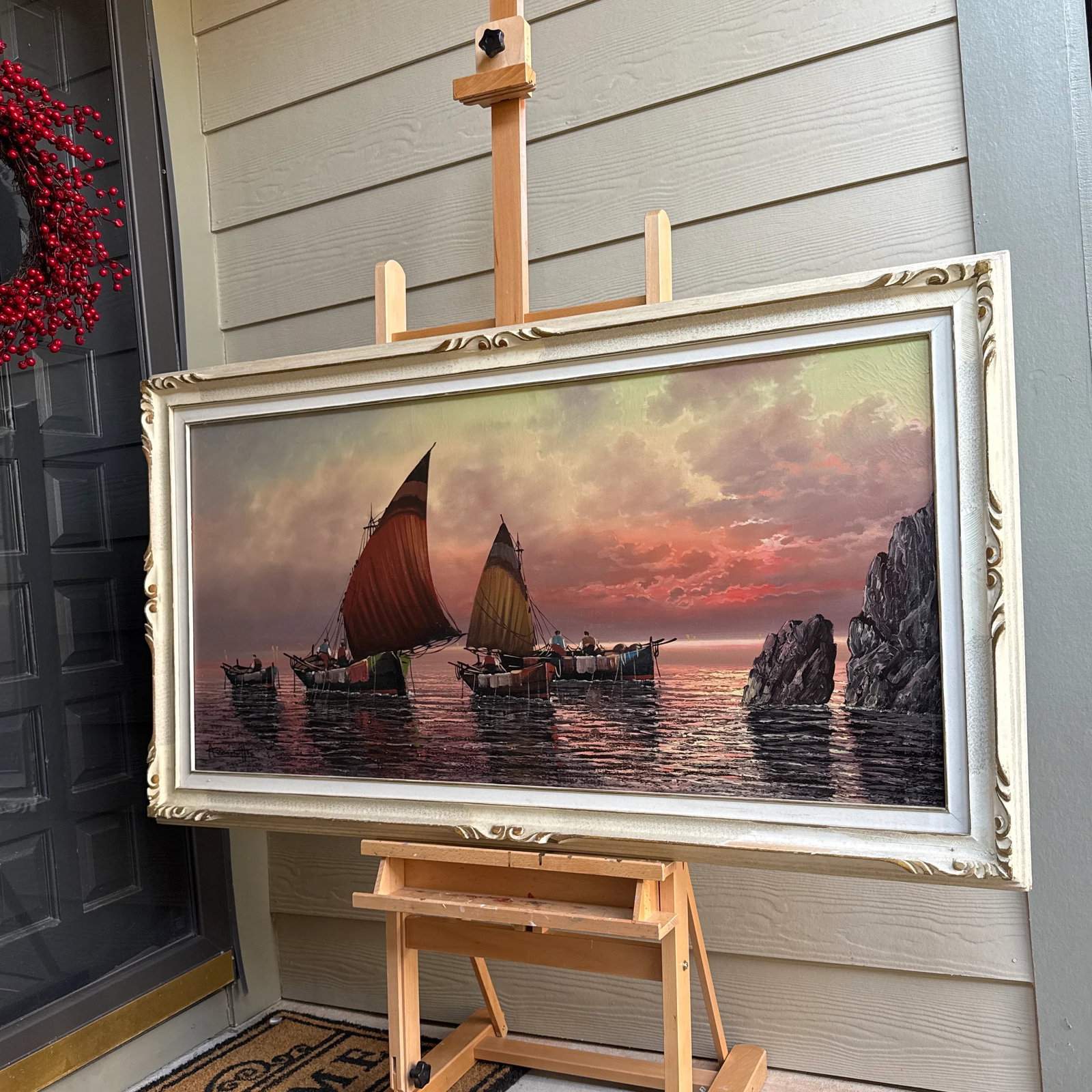 Early 20th Century Italian Style Seascape Painting Signed and Framed - 12