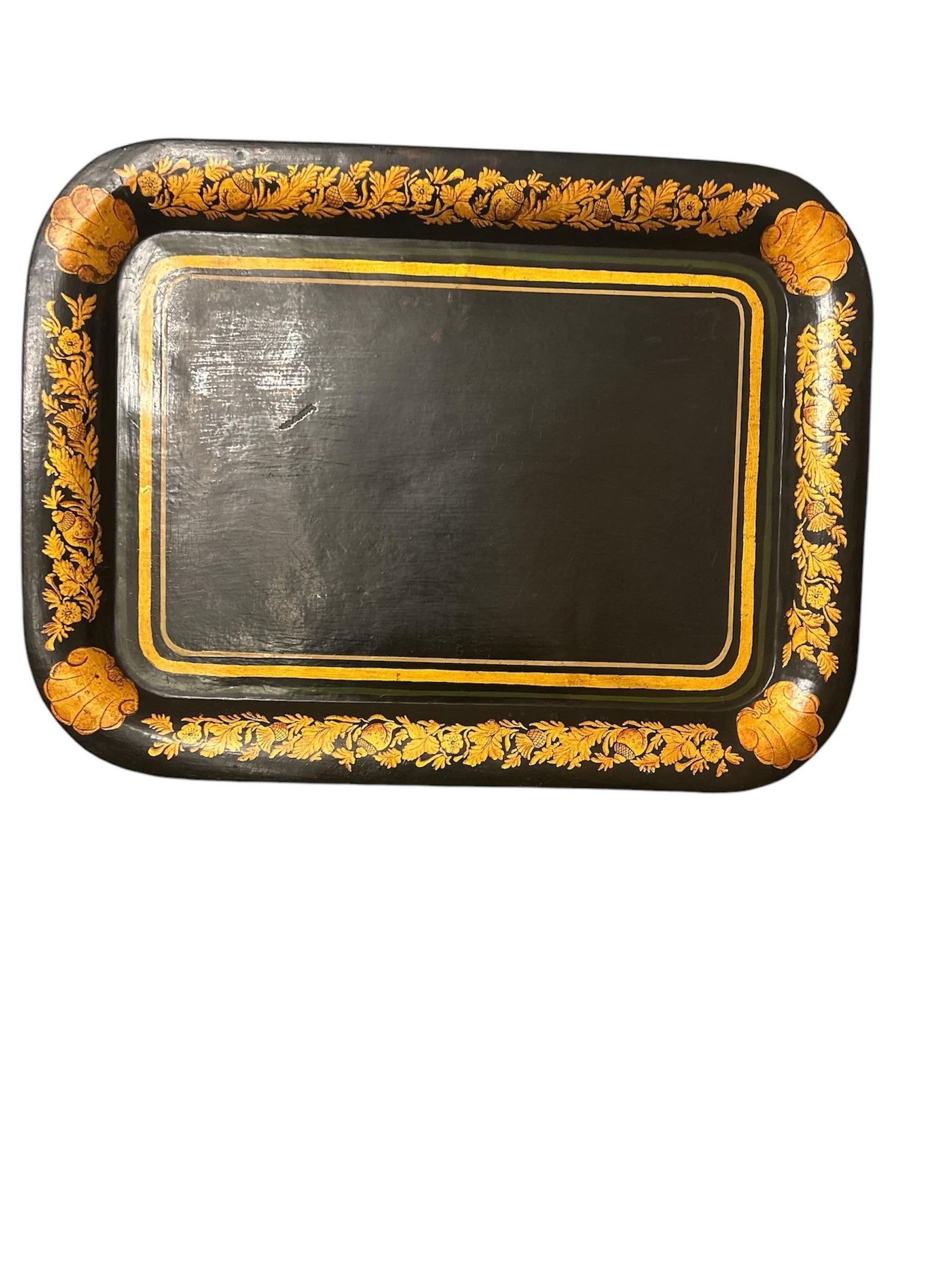 Large Early 19th Century Black Tole Tray - 2