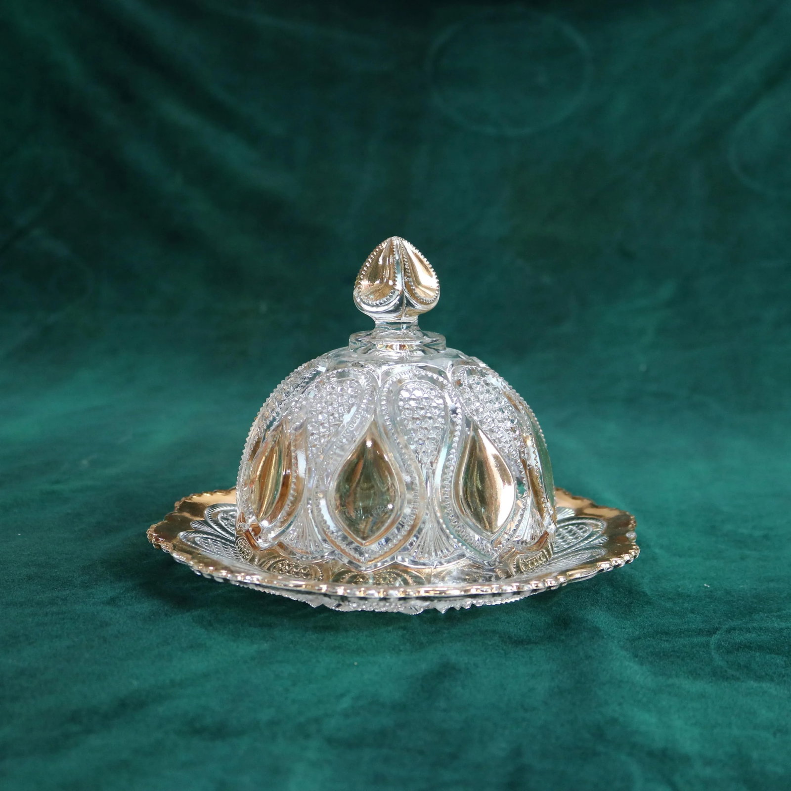 Circa 1930 Antique Gold Flashed Pressed Glass Dinner Set- 10 Pieces - 6