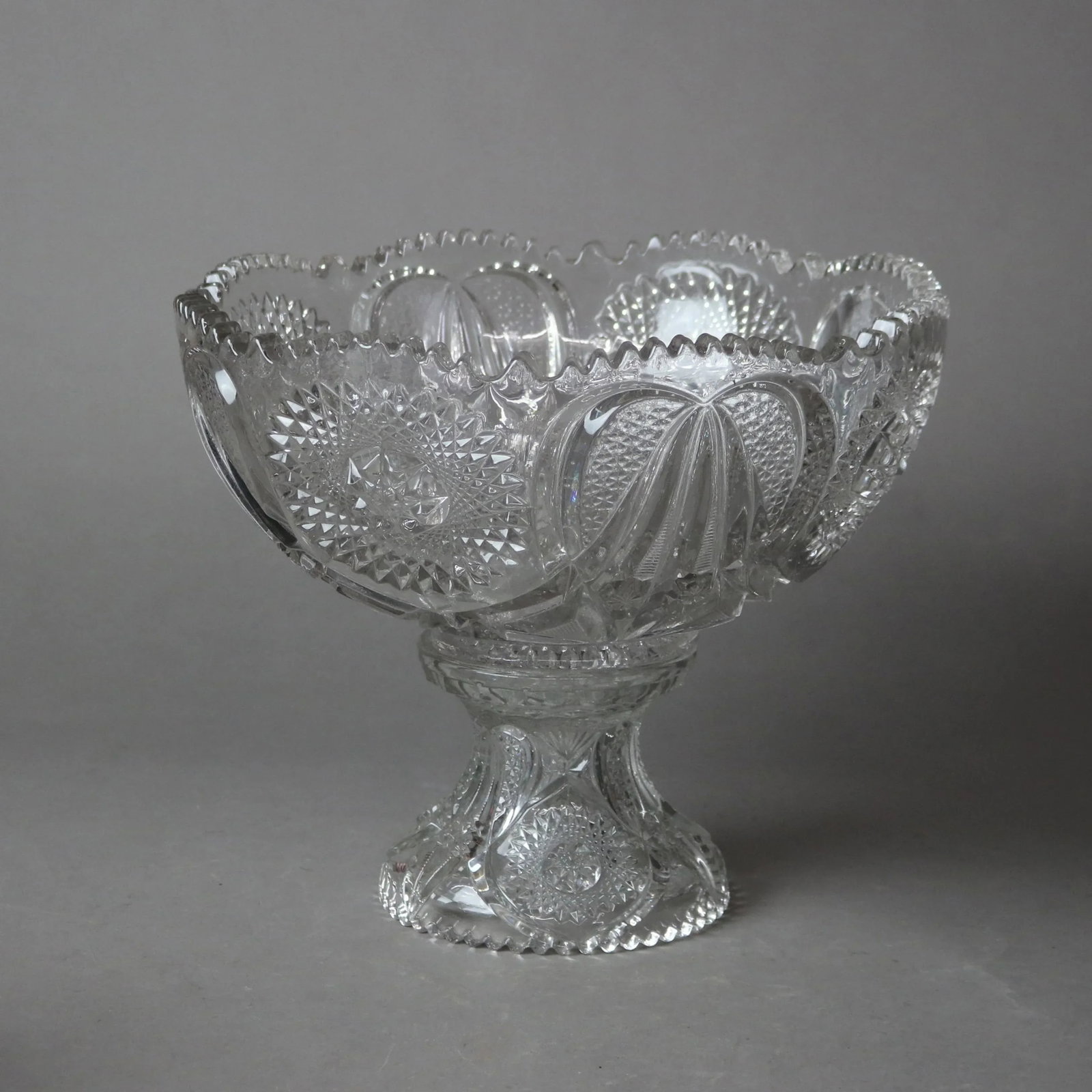 Circa 1920 Antique Pressed Glass Punch Bowls & Compote Set- 3 Pieces - 2