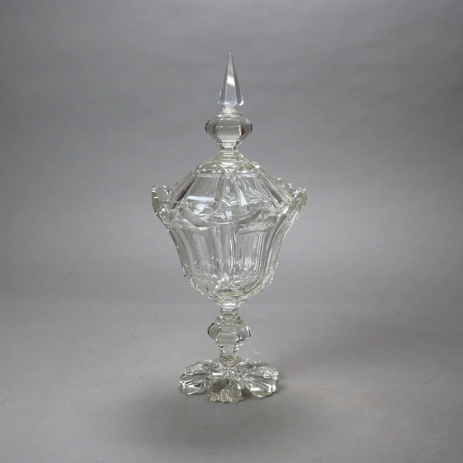 Antique Emhart Cut Glass Lidded Compote Circa 1840 - 2