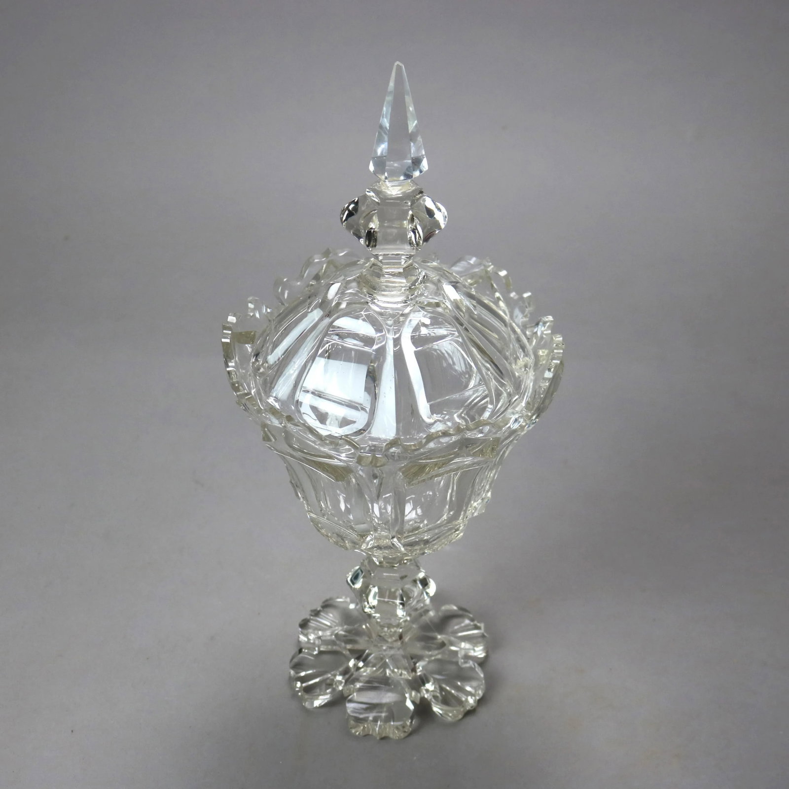 Antique Emhart Cut Glass Lidded Compote Circa 1840 - 8