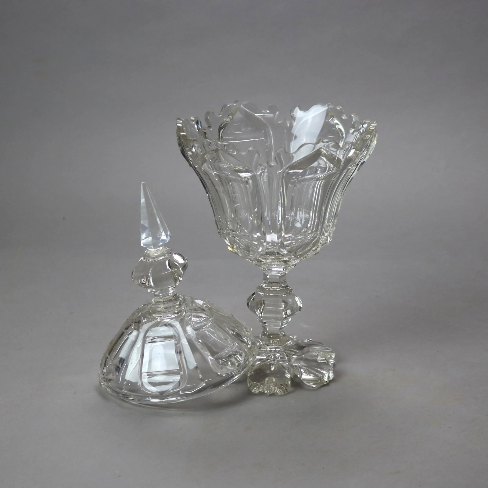 Antique Emhart Cut Glass Lidded Compote Circa 1840 - 9