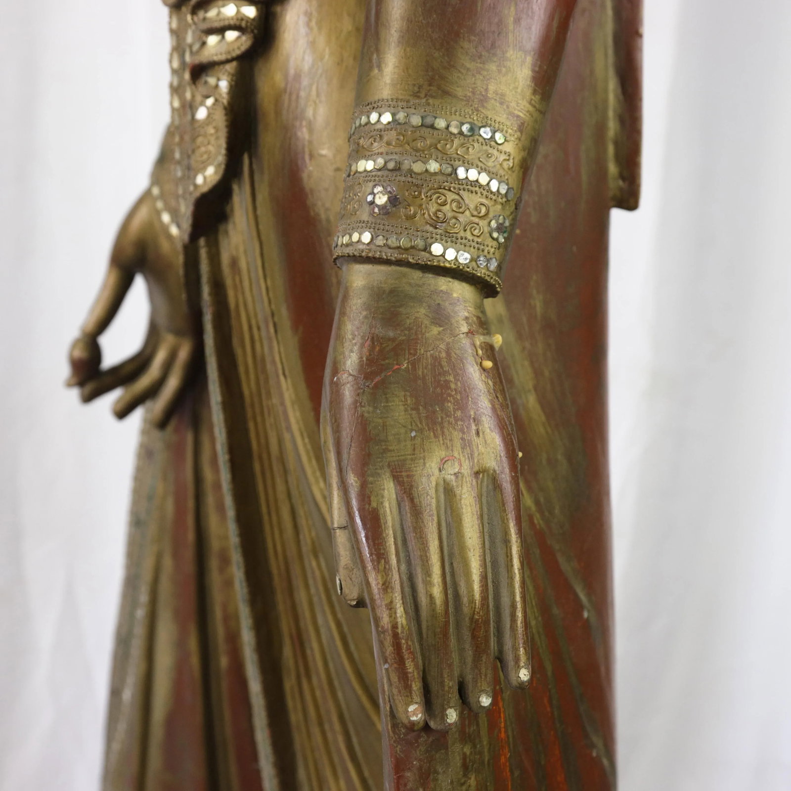 20th Century Thai Burmese Mandalay Style Standing Wooden Buddha Statue on Black Base - 10