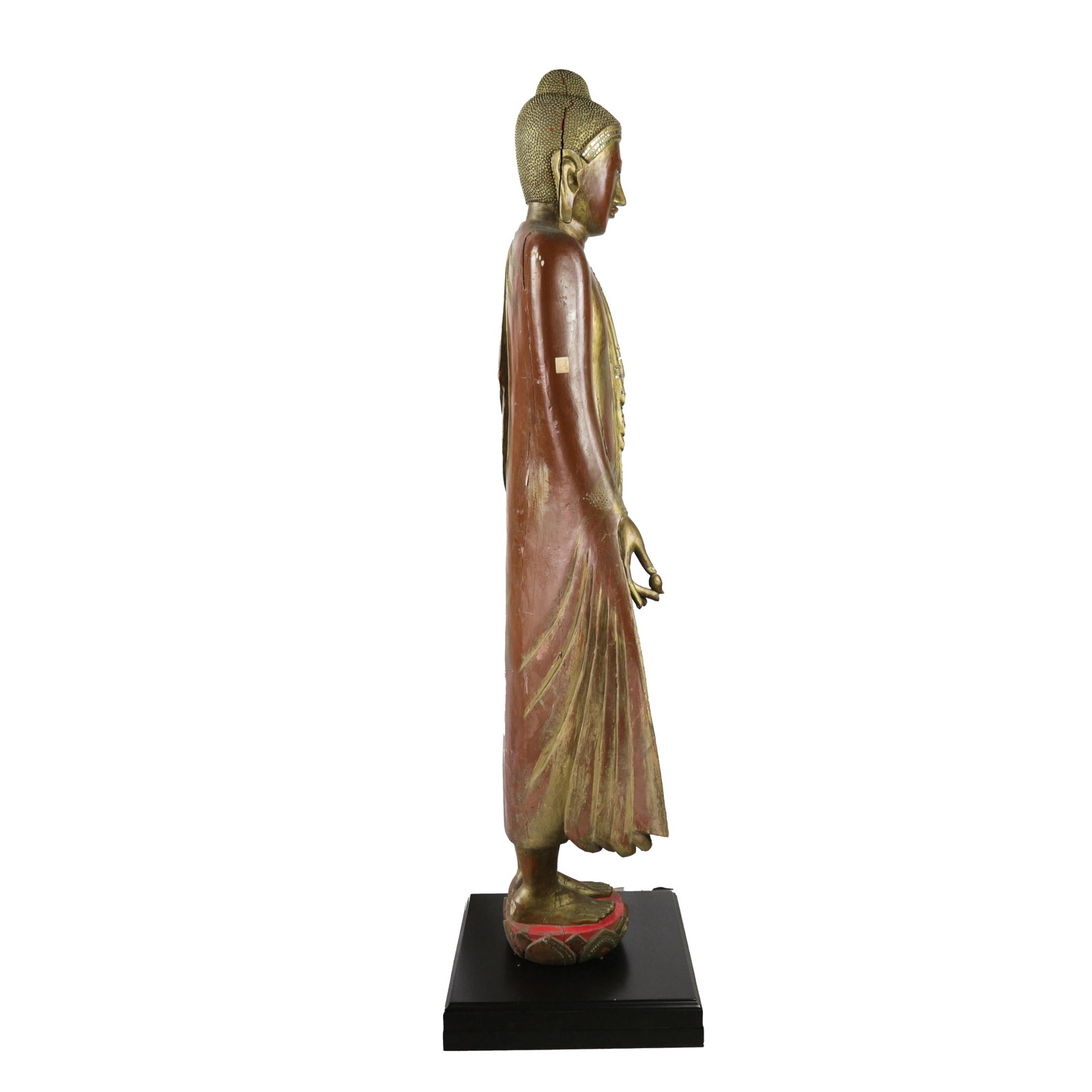 20th Century Thai Burmese Mandalay Style Standing Wooden Buddha Statue on Black Base - 3