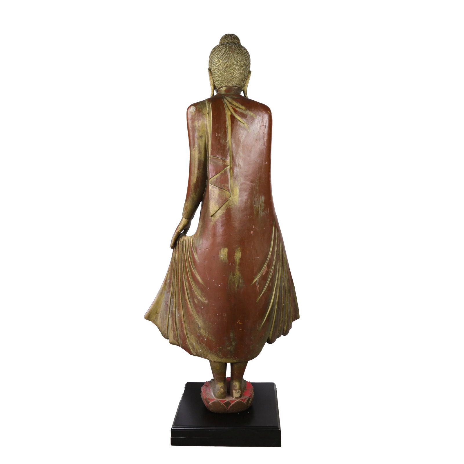 20th Century Thai Burmese Mandalay Style Standing Wooden Buddha Statue on Black Base - 4