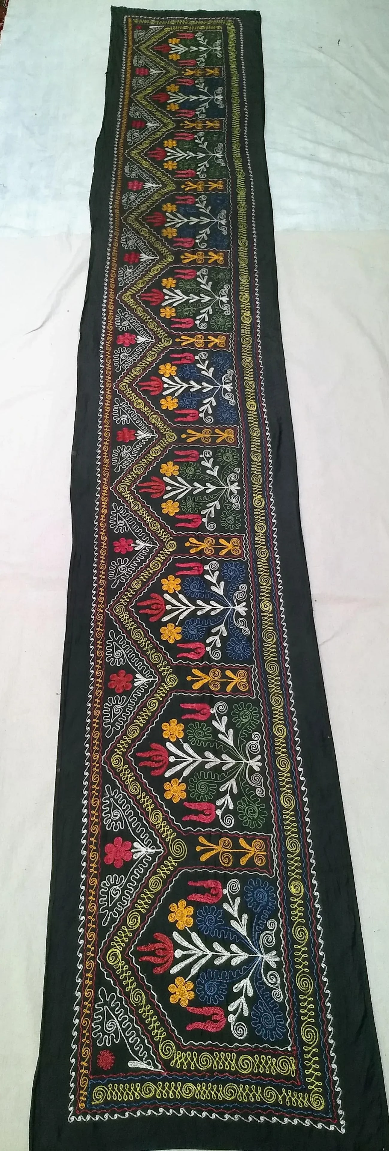 Vintage Suzani Embroidery Wall Hanging Art or Table Runner 1' 11" X 12' 9" - 10