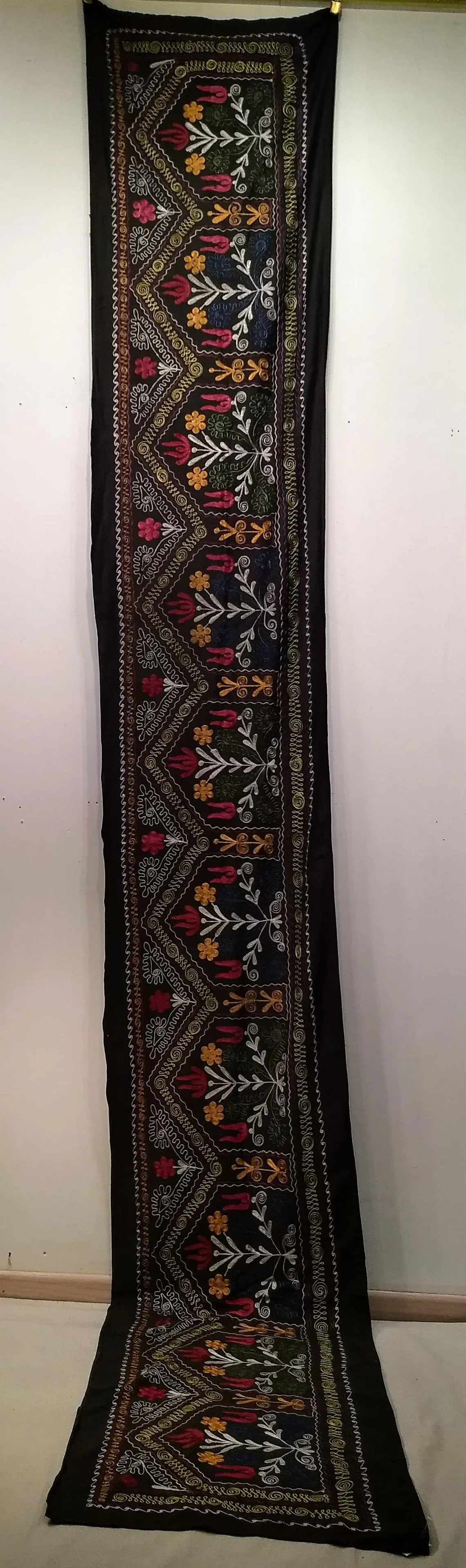 Vintage Suzani Embroidery Wall Hanging Art or Table Runner 1' 11" X 12' 9" - 11