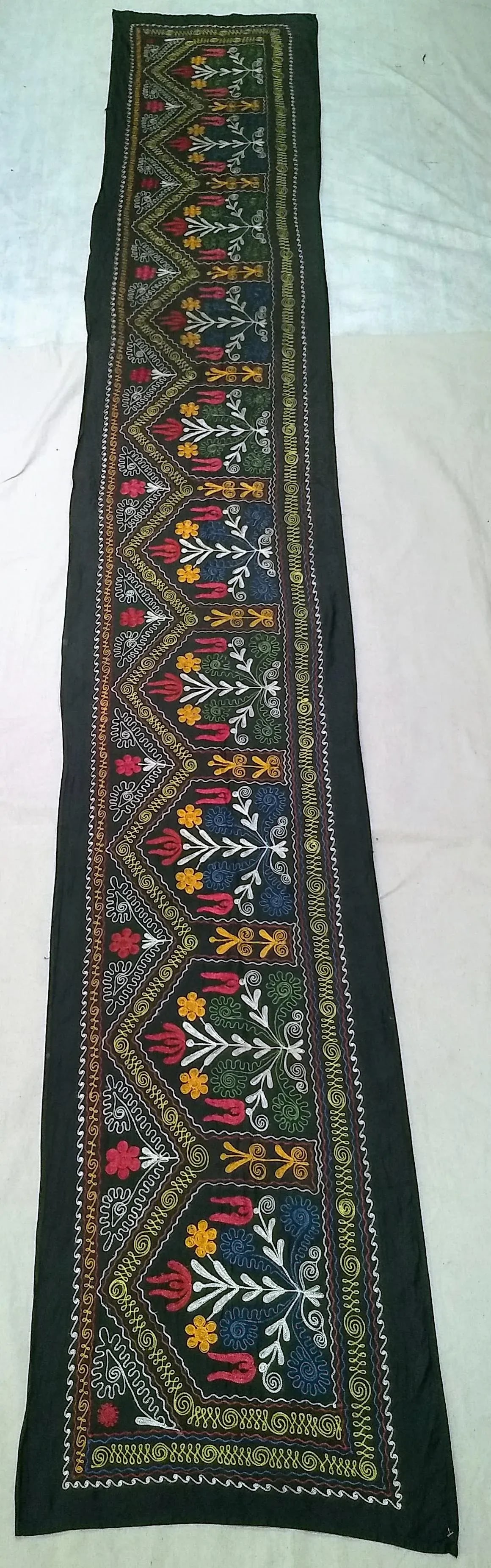 Vintage Suzani Embroidery Wall Hanging Art or Table Runner 1' 11" X 12' 9" - 12