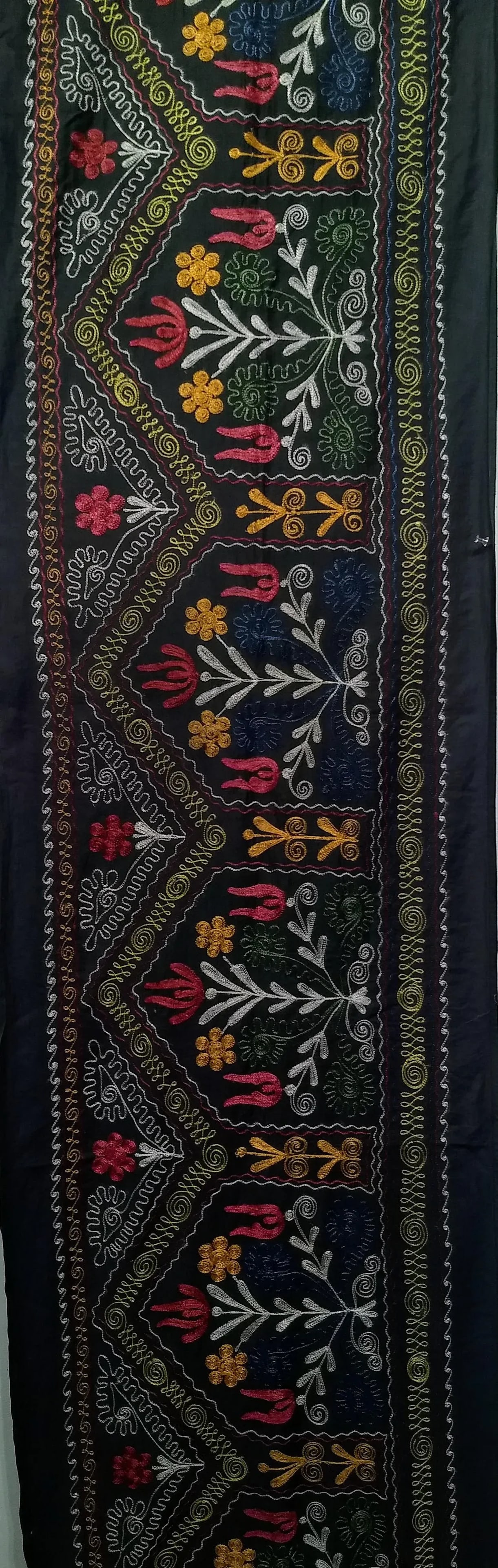 Vintage Suzani Embroidery Wall Hanging Art or Table Runner 1' 11" X 12' 9" - 3