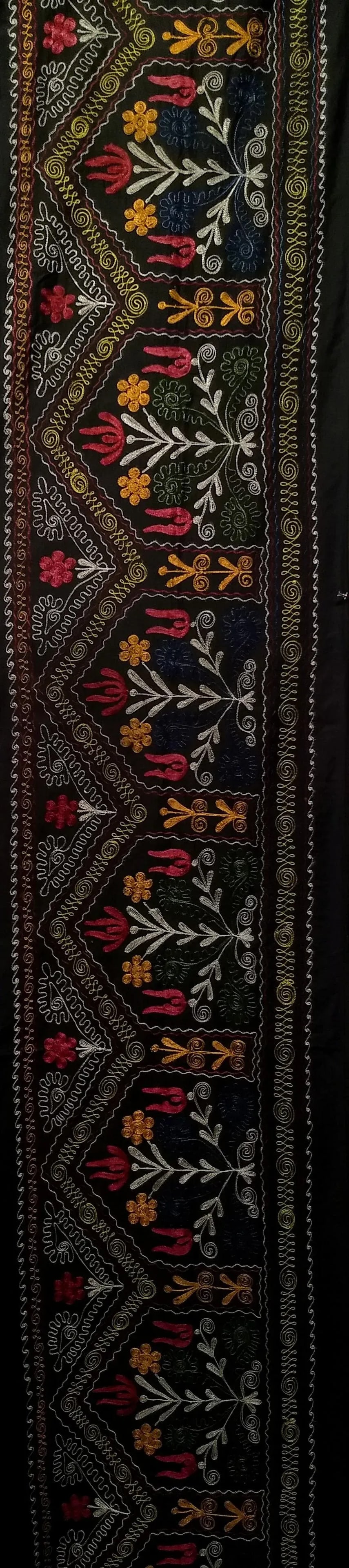 Vintage Suzani Embroidery Wall Hanging Art or Table Runner 1' 11" X 12' 9" - 4