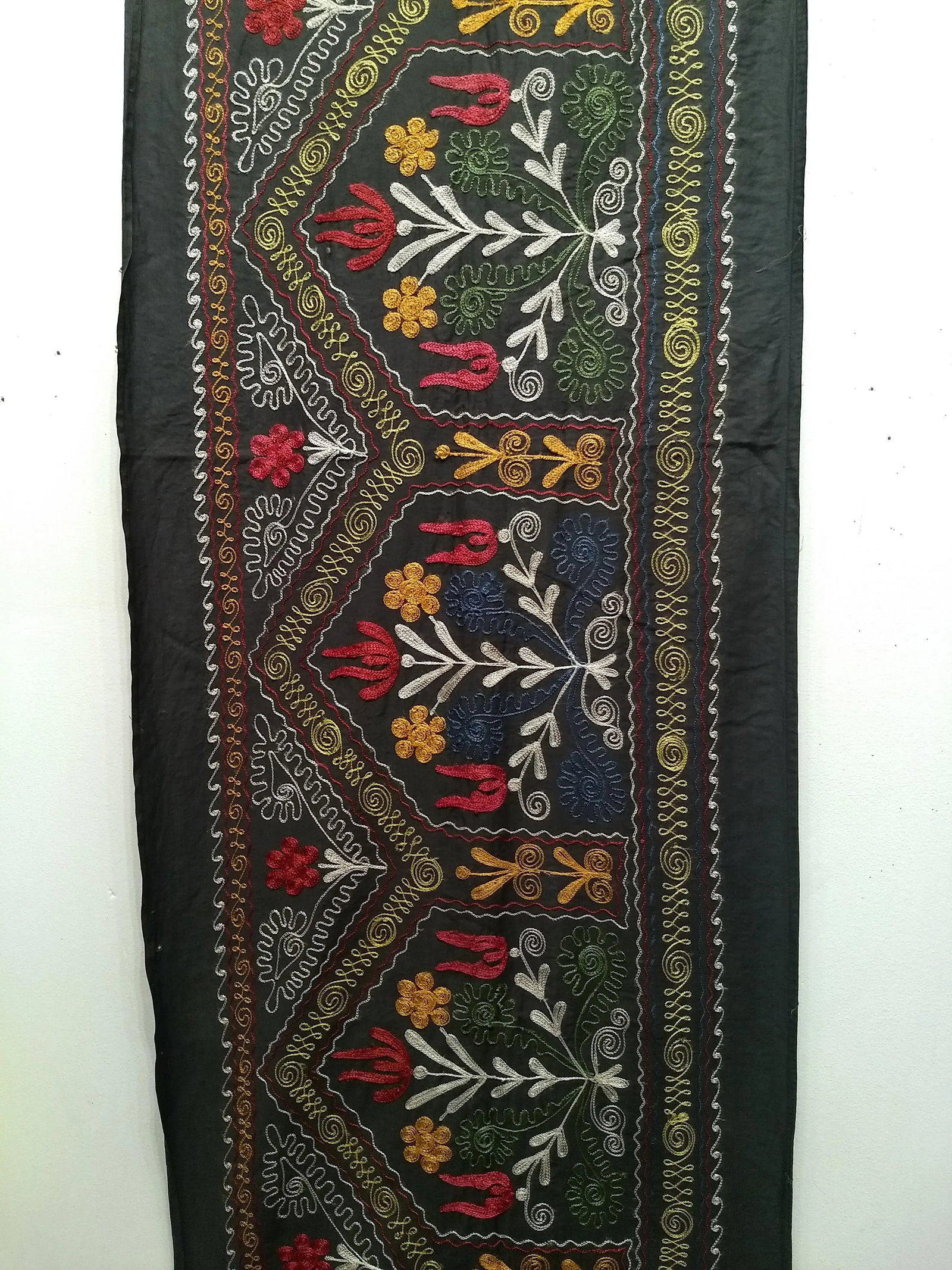 Vintage Suzani Embroidery Wall Hanging Art or Table Runner 1' 11" X 12' 9" - 5