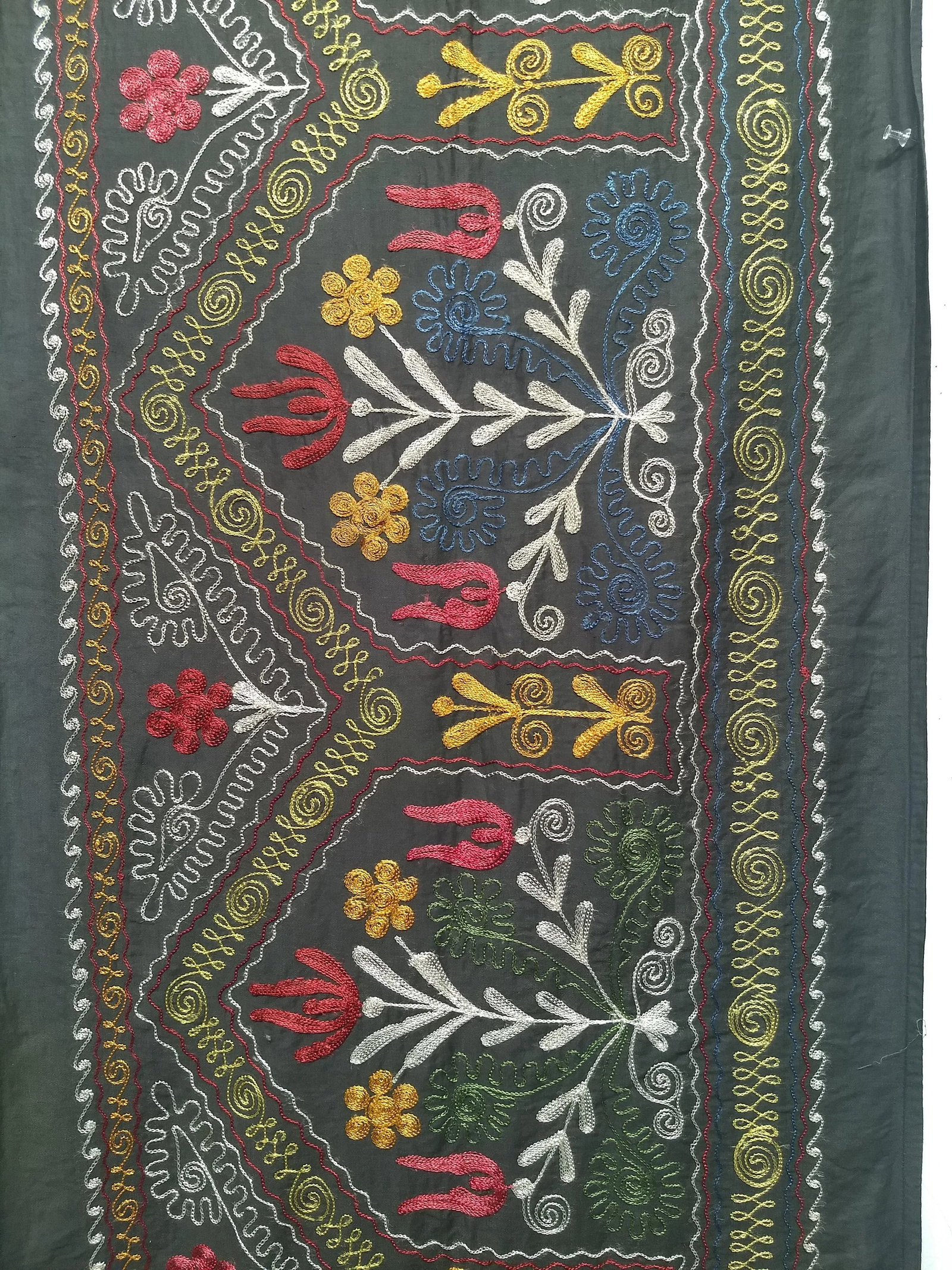 Vintage Suzani Embroidery Wall Hanging Art or Table Runner 1' 11" X 12' 9" - 6