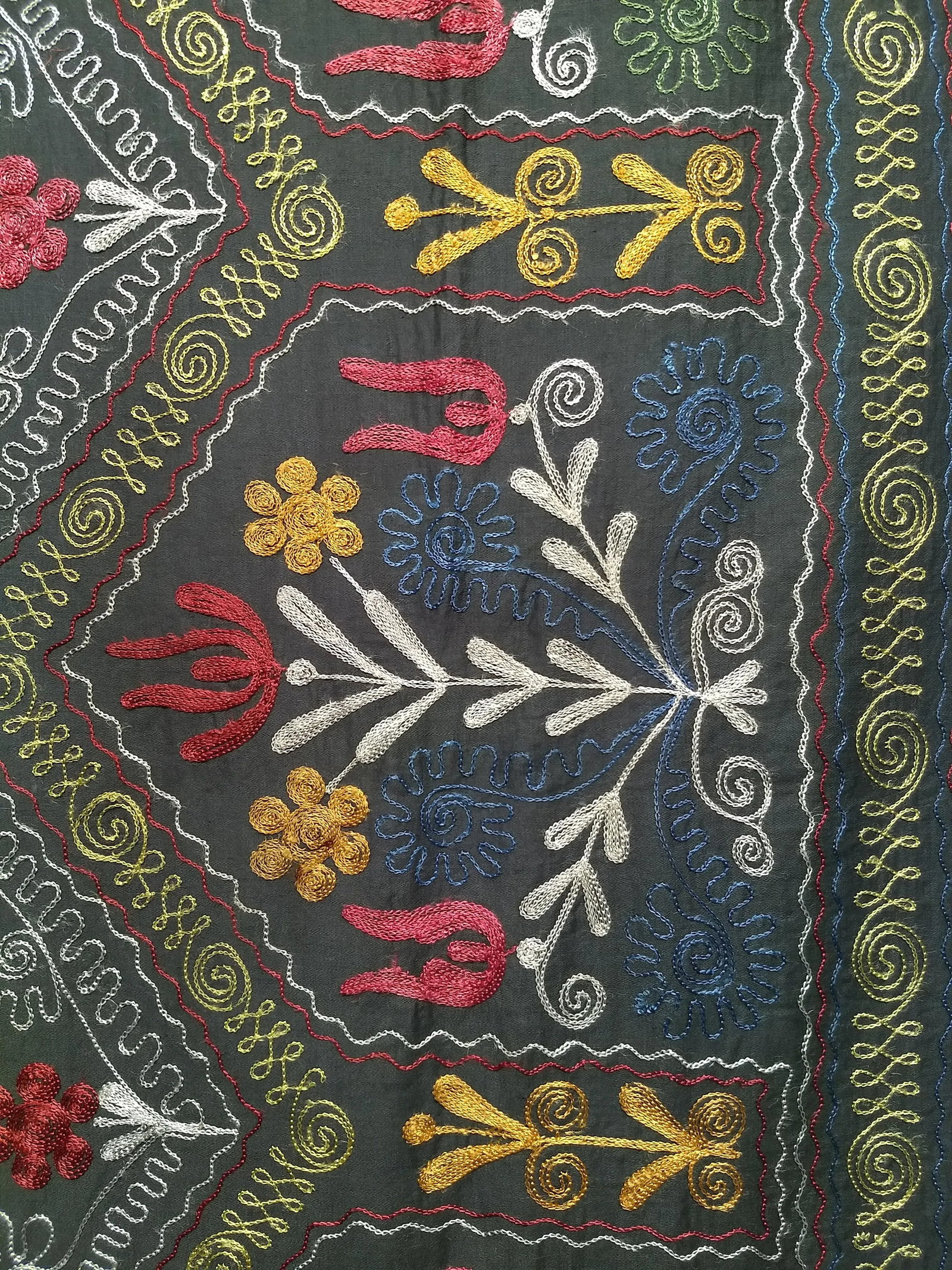 Vintage Suzani Embroidery Wall Hanging Art or Table Runner 1' 11" X 12' 9" - 7