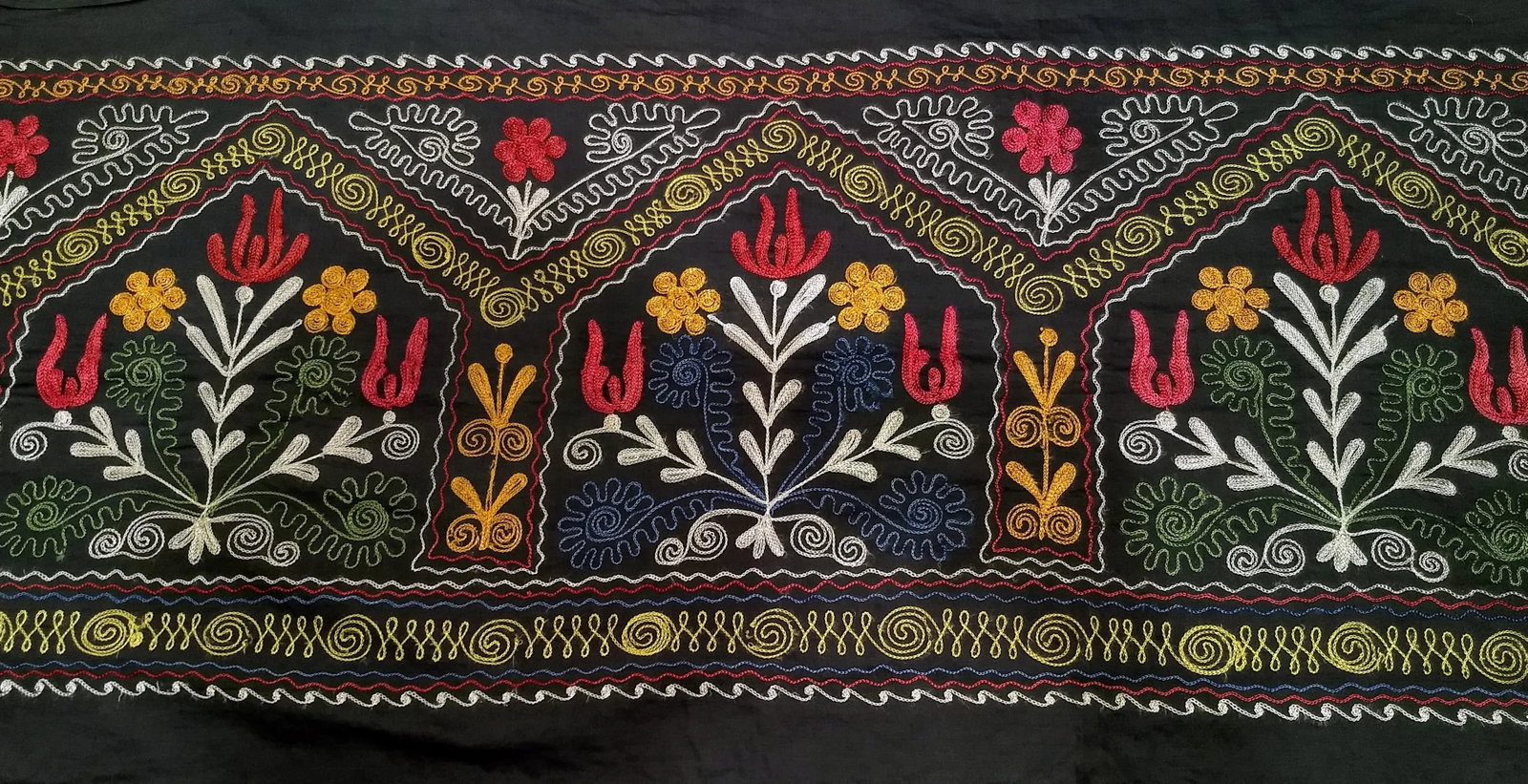 Vintage Suzani Embroidery Wall Hanging Art or Table Runner 1' 11" X 12' 9" - 9