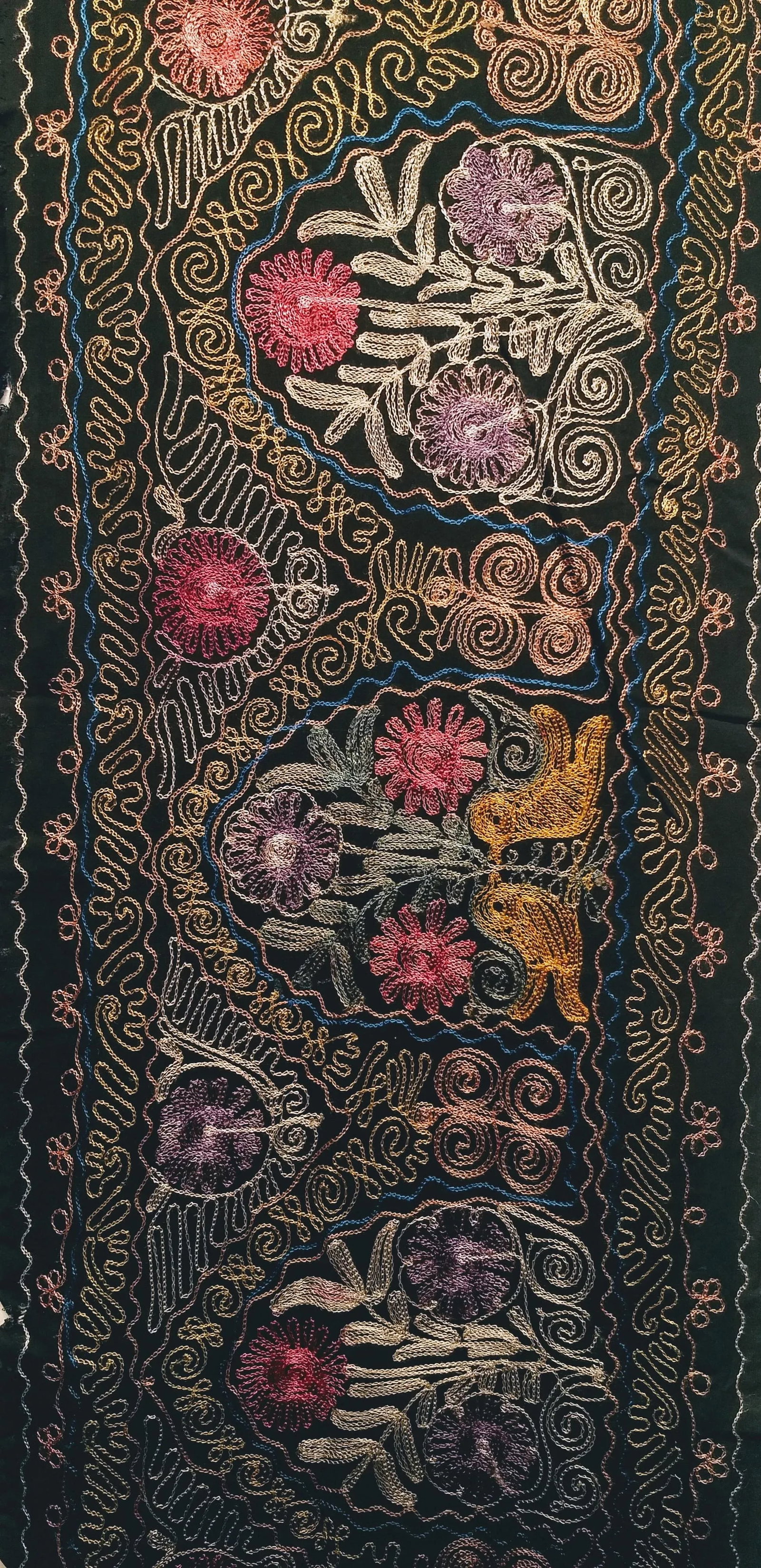 Vintage Suzani Embroidery Wall Hanging Art or Table Runner 1' 8" X 12' 3" - 4