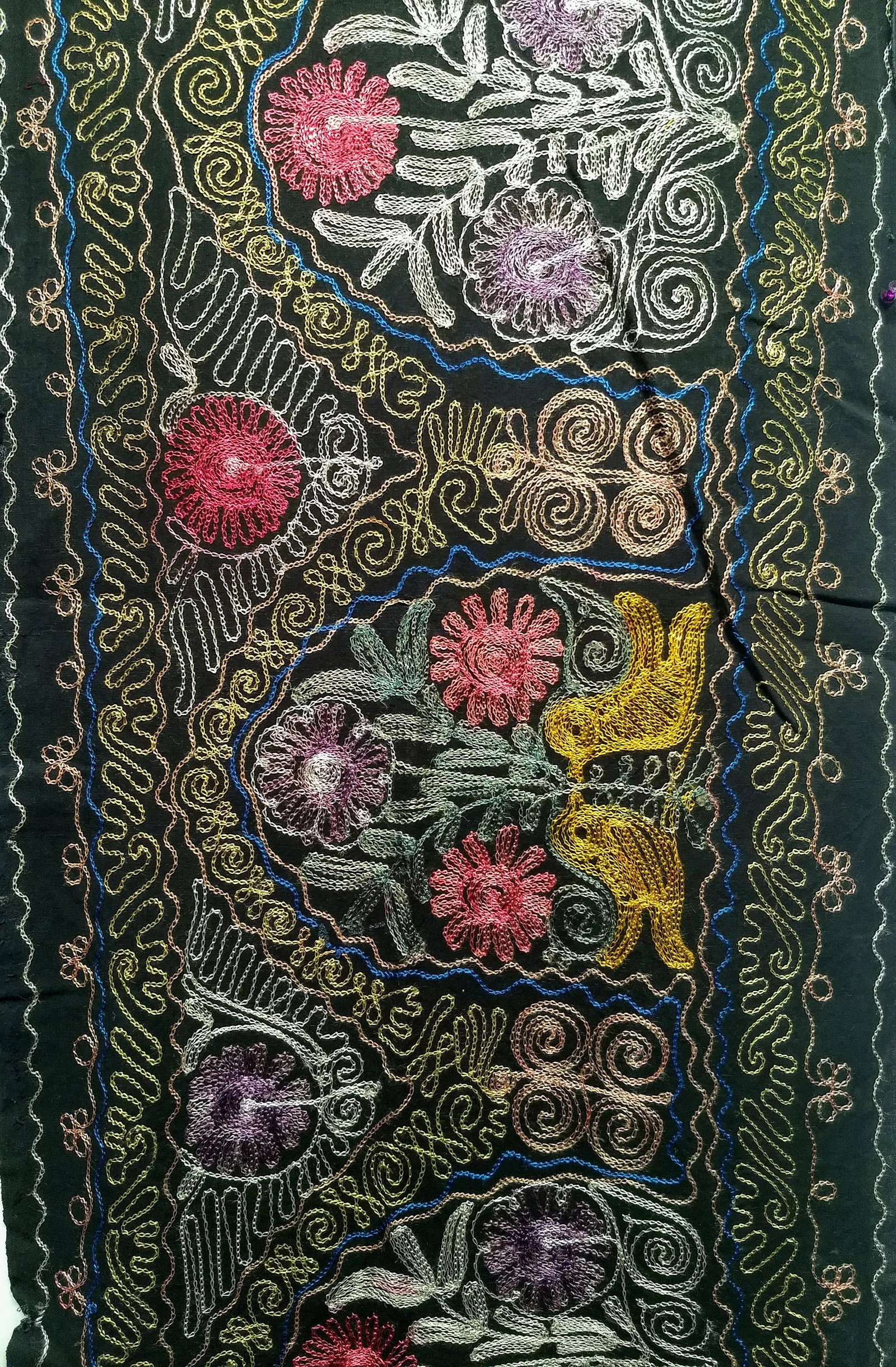 Vintage Suzani Embroidery Wall Hanging Art or Table Runner 1' 8" X 12' 3" - 5
