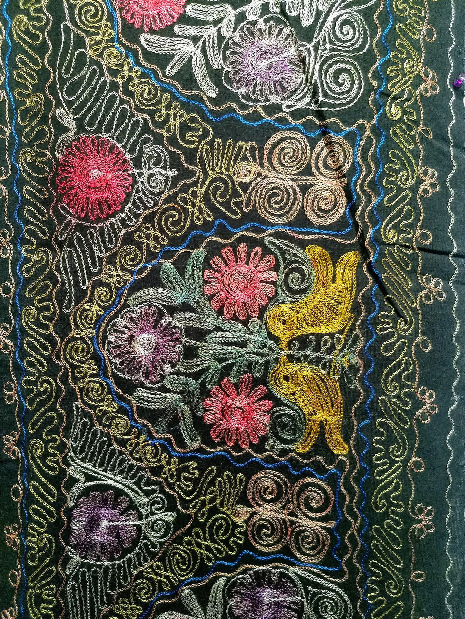 Vintage Suzani Embroidery Wall Hanging Art or Table Runner 1' 8" X 12' 3" - 6