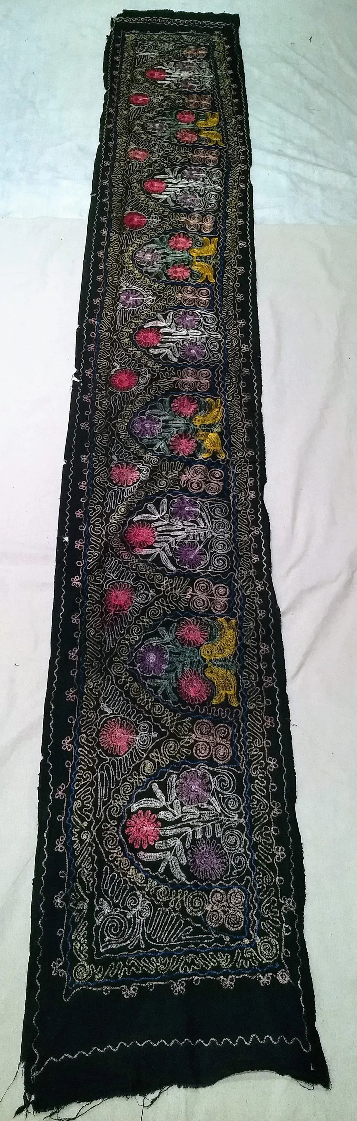 Vintage Suzani Embroidery Wall Hanging Art or Table Runner 1' 8" X 12' 3" - 9
