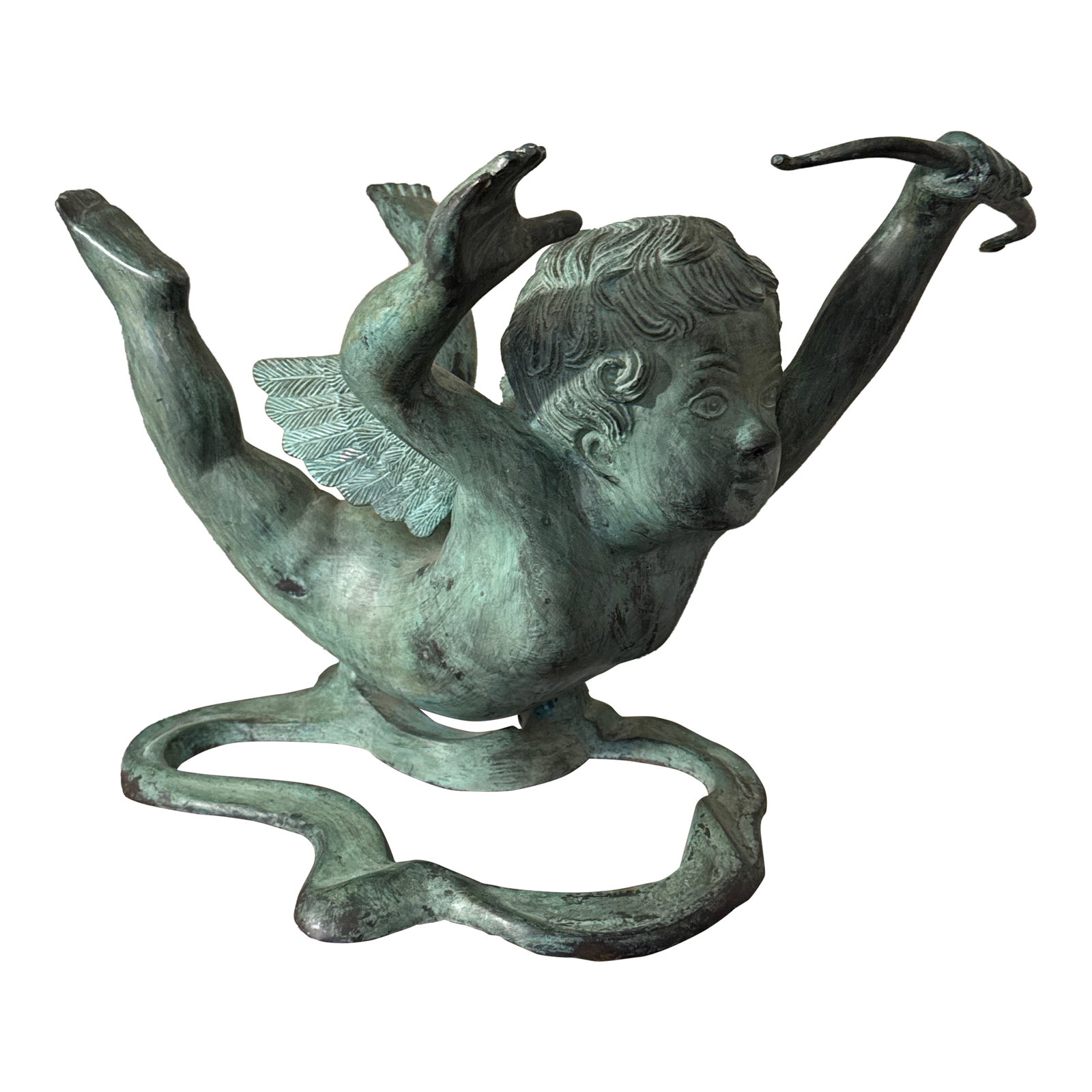 Vintage French Style Bronze Cherub Sculpture ~ Signed Mk: beautiful bronze sculpture of an angelic cherub. good look and size on this pieces, could be outside in a garden, used as an inside sculpture, or even an end tabled if you added a piece of glass or ma