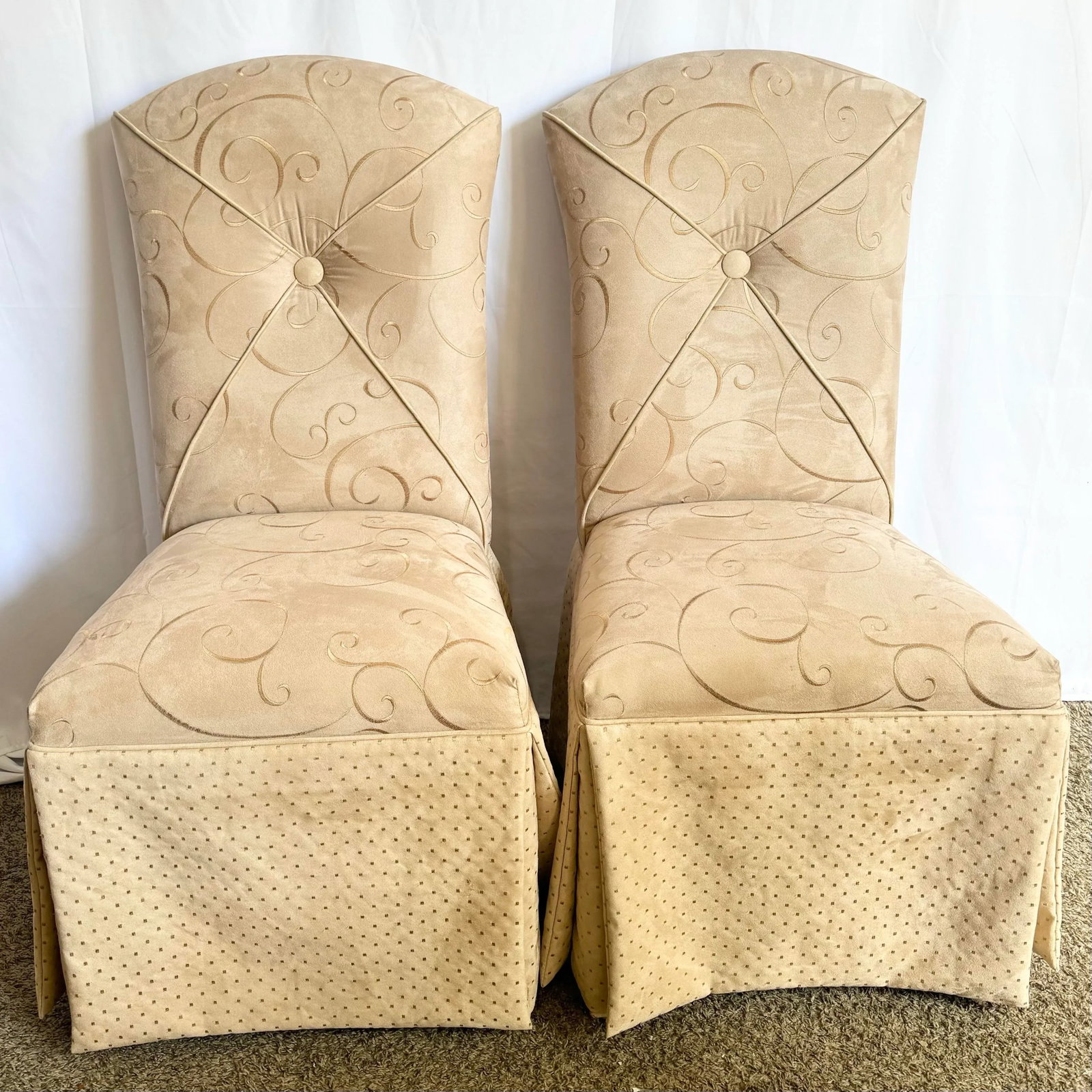 Regency Tan and Gold Fabric Skirted Dining Chairs - Set of 6 - 6
